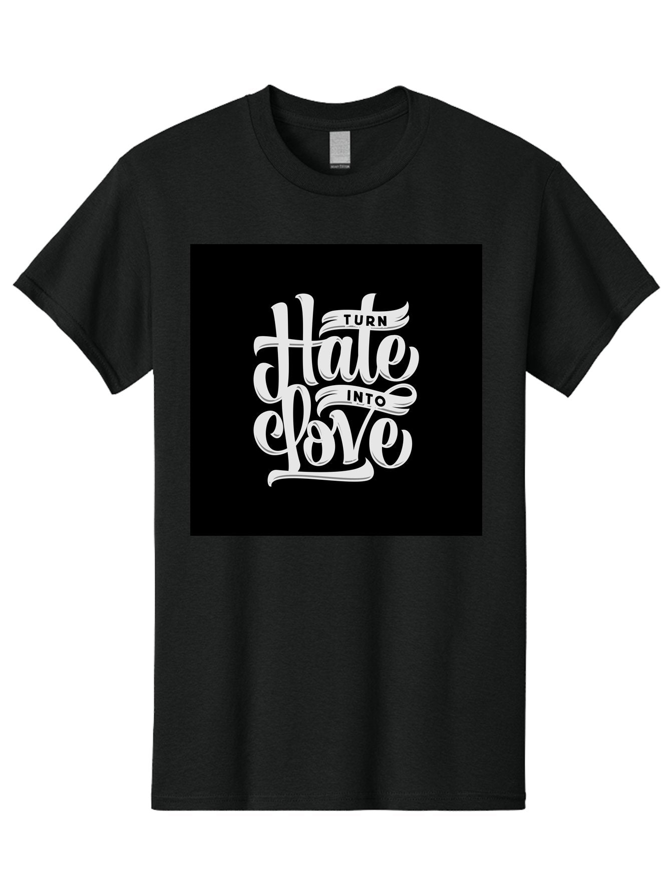 Turn-Hate-Into-Love Men'S Graphic Tee, 100% Cotton, Comfortable Casual Summer Wear, Machine Washable, Inspirational Quotes, Motivational Sayings, Positive Affirmations, Kindness Messages, Peace Signs, Emotional Support, Uplifting Words, Aab492