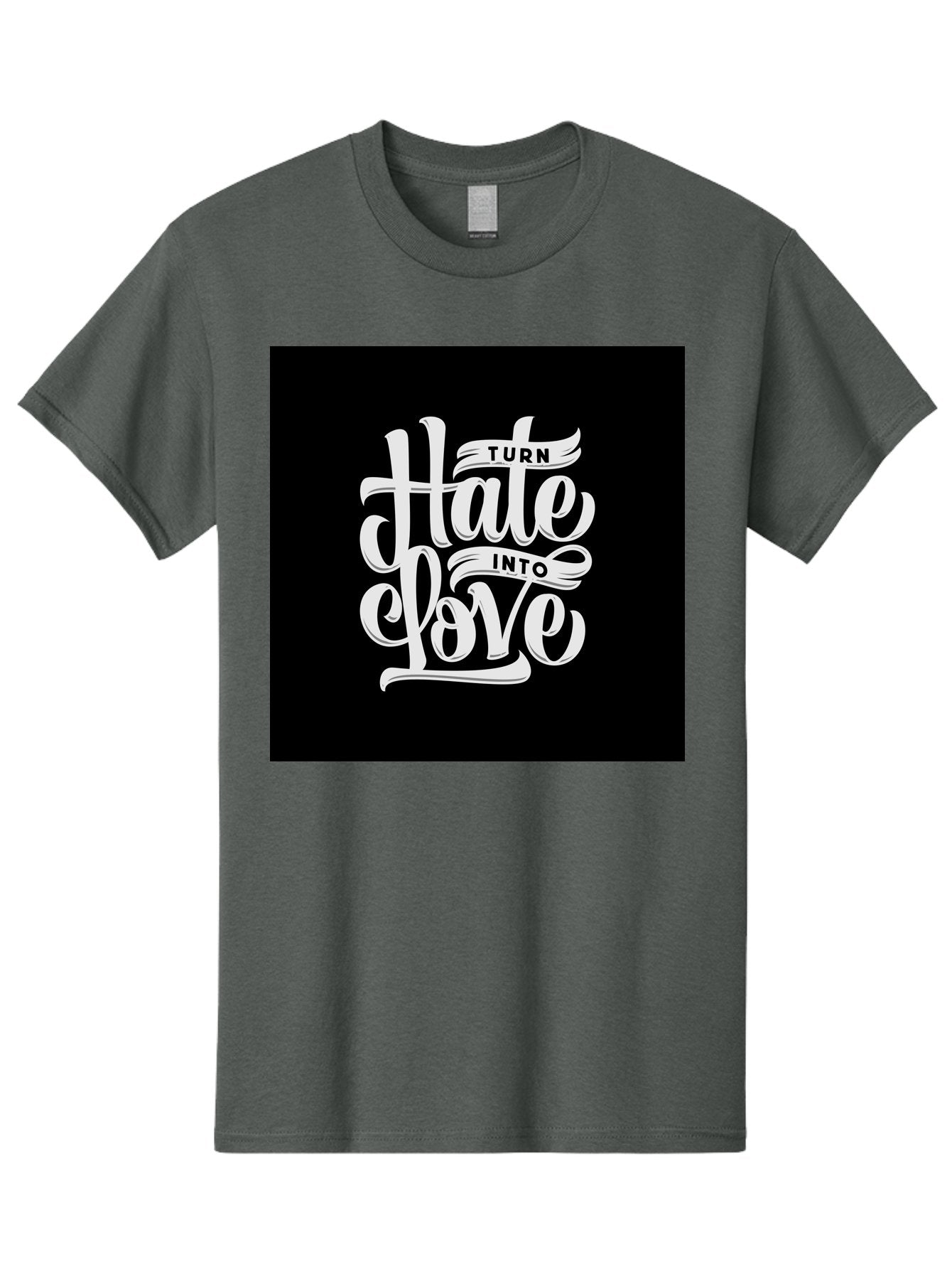 Turn-Hate-Into-Love Men'S Graphic Tee, 100% Cotton, Comfortable Casual Summer Wear, Machine Washable, Inspirational Quotes, Motivational Sayings, Positive Affirmations, Kindness Messages, Peace Signs, Emotional Support, Uplifting Words, Aab492 9