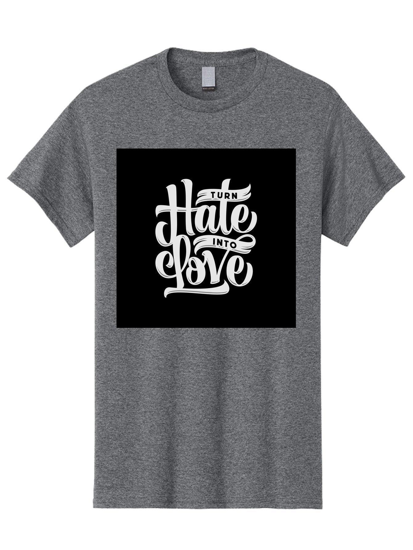 Turn-Hate-Into-Love Men'S Graphic Tee, 100% Cotton, Comfortable Casual Summer Wear, Machine Washable, Inspirational Quotes, Motivational Sayings, Positive Affirmations, Kindness Messages, Peace Signs, Emotional Support, Uplifting Words, Aab492