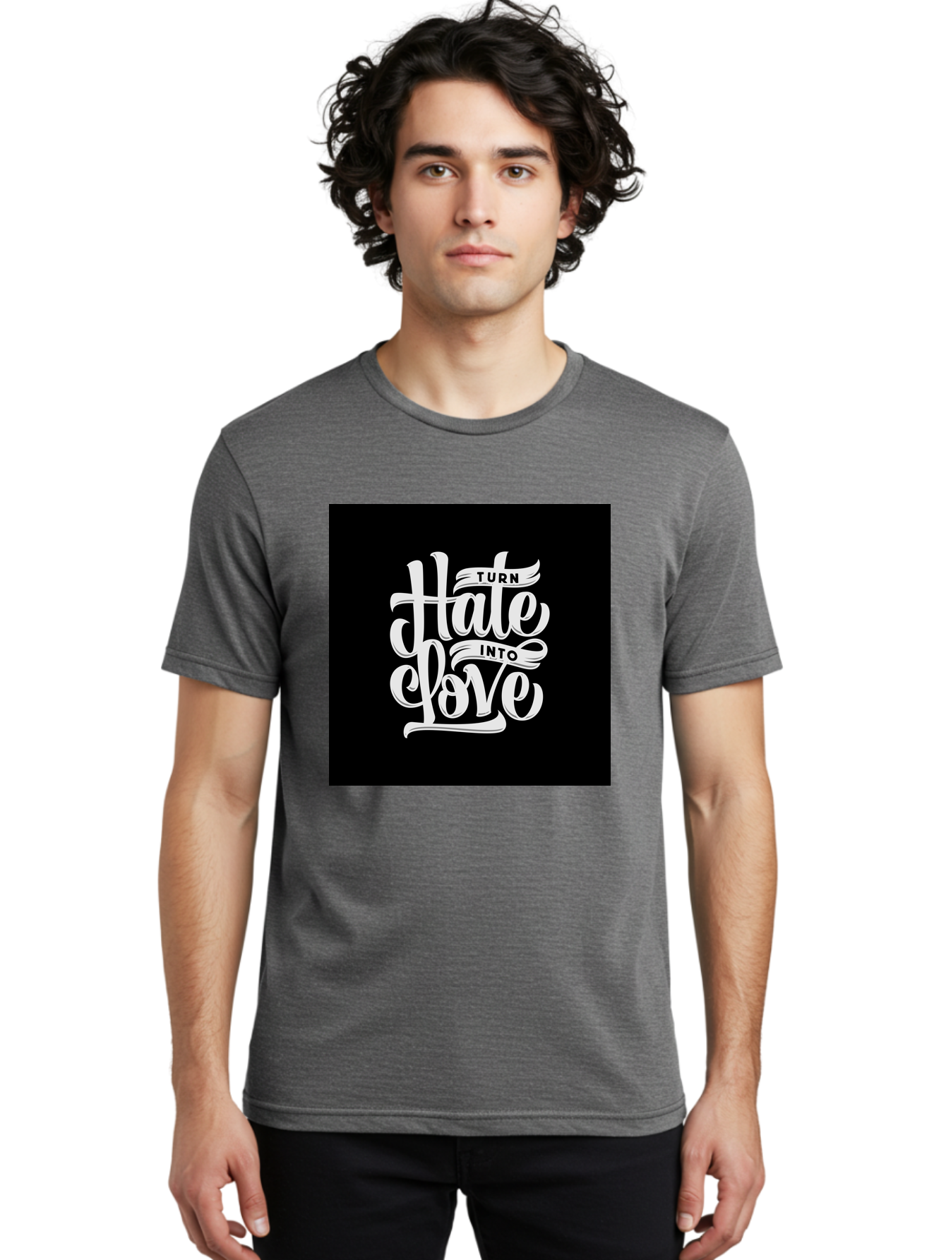 Turn-Hate-Into-Love Men'S Graphic Tee, 100% Cotton, Comfortable Casual Summer Wear, Machine Washable, Inspirational Quotes, Motivational Sayings, Positive Affirmations, Kindness Messages, Peace Signs, Emotional Support, Uplifting Words, Aab492 20