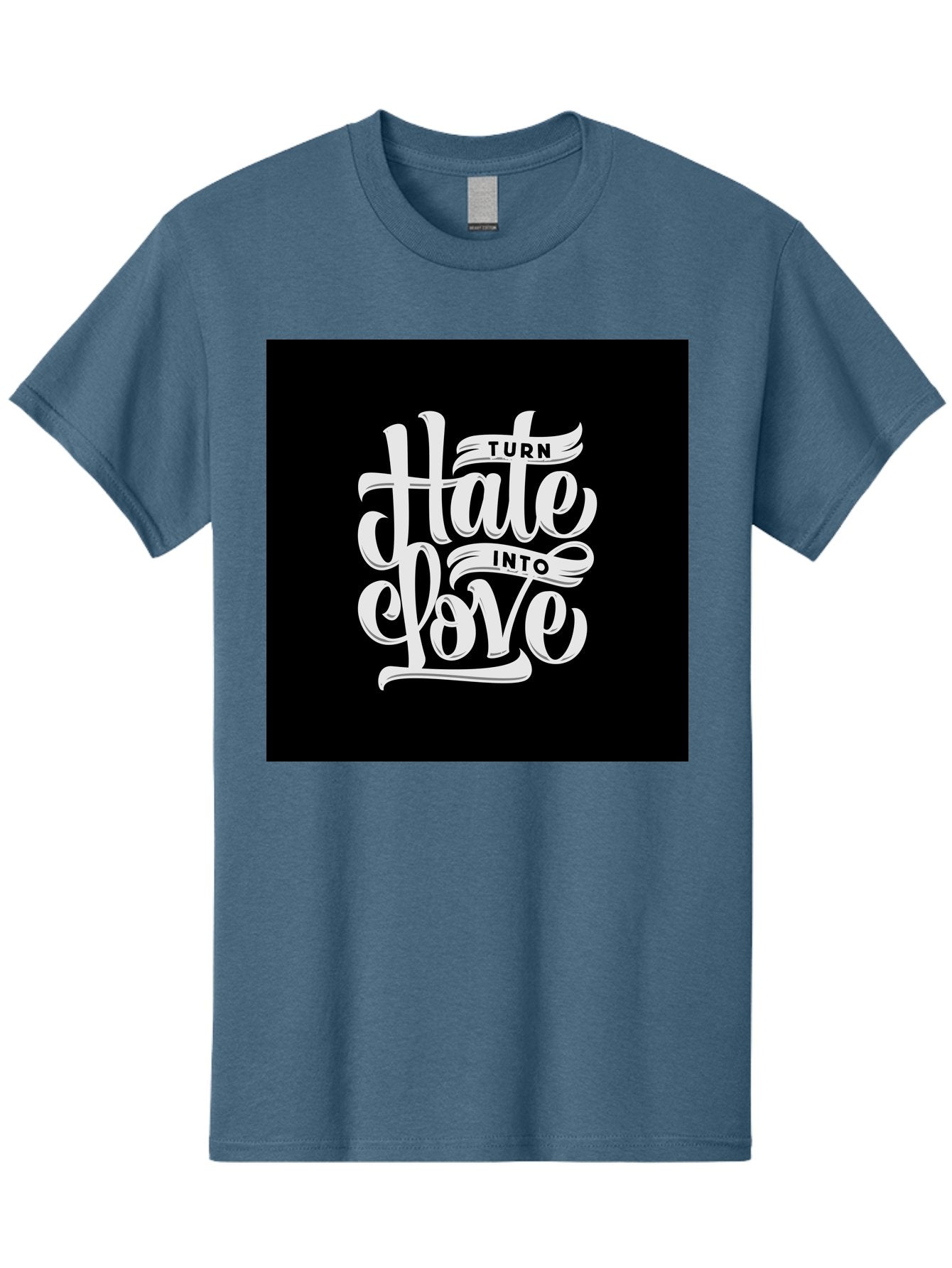 Turn-Hate-Into-Love Men'S Graphic Tee, 100% Cotton, Comfortable Casual Summer Wear, Machine Washable, Inspirational Quotes, Motivational Sayings, Positive Affirmations, Kindness Messages, Peace Signs, Emotional Support, Uplifting Words, Aab492 10