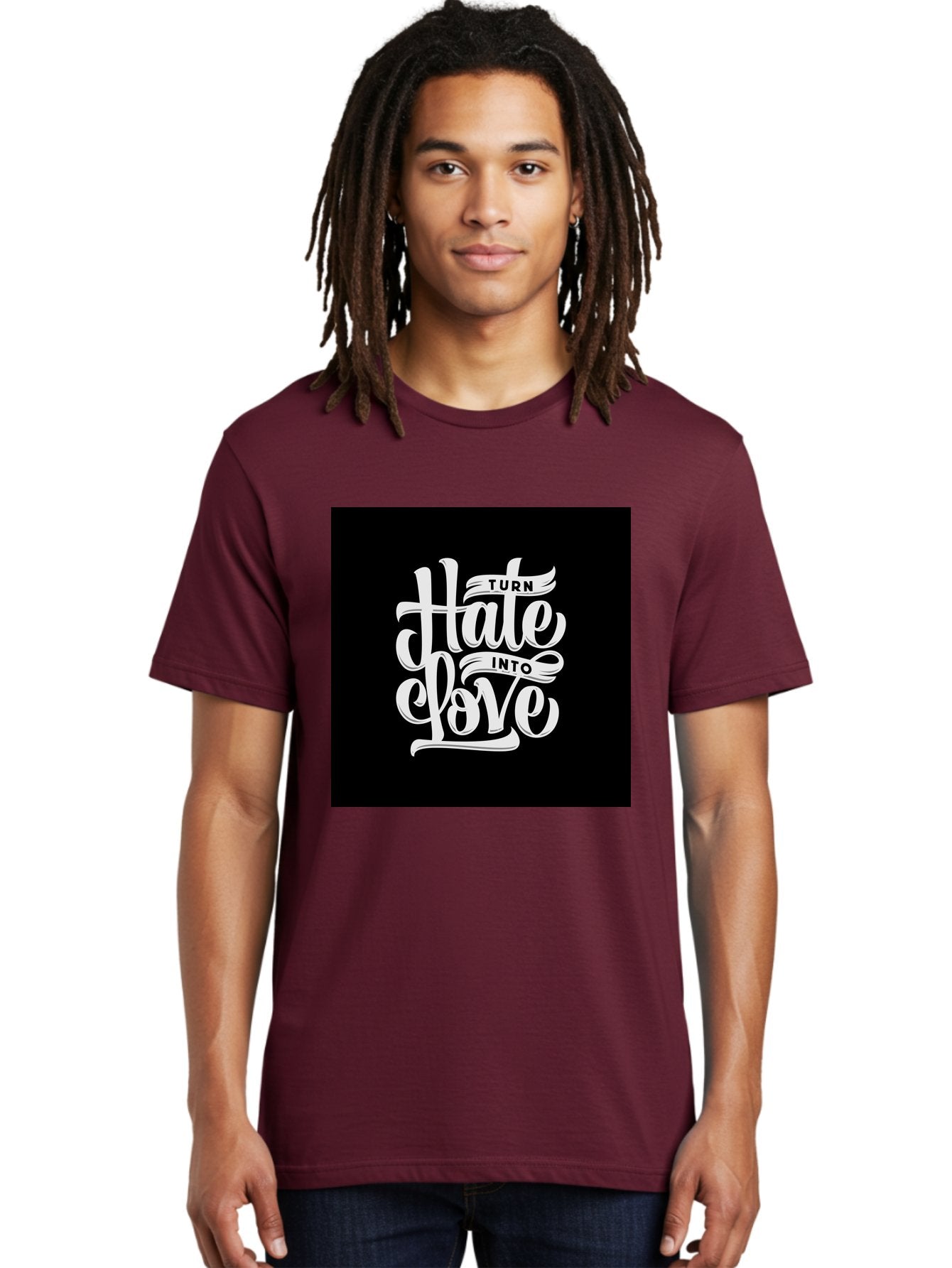 Turn-Hate-Into-Love Men'S Graphic Tee, 100% Cotton, Comfortable Casual Summer Wear, Machine Washable, Inspirational Quotes, Motivational Sayings, Positive Affirmations, Kindness Messages, Peace Signs, Emotional Support, Uplifting Words, Aab492 28