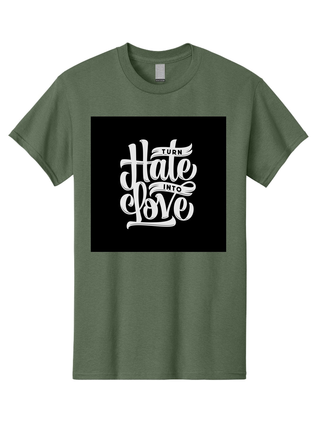 Turn-Hate-Into-Love Men'S Graphic Tee, 100% Cotton, Comfortable Casual Summer Wear, Machine Washable, Inspirational Quotes, Motivational Sayings, Positive Affirmations, Kindness Messages, Peace Signs, Emotional Support, Uplifting Words, Aab492 11