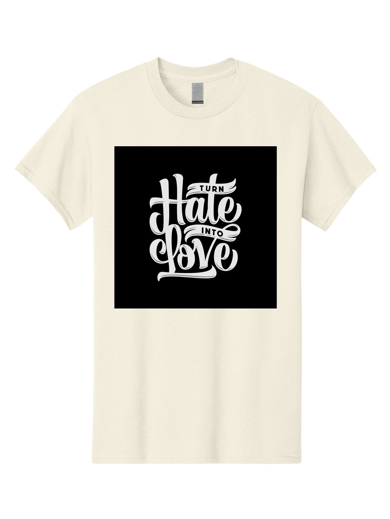 Turn-Hate-Into-Love Men'S Graphic Tee, 100% Cotton, Comfortable Casual Summer Wear, Machine Washable, Inspirational Quotes, Motivational Sayings, Positive Affirmations, Kindness Messages, Peace Signs, Emotional Support, Uplifting Words, Aab492 5