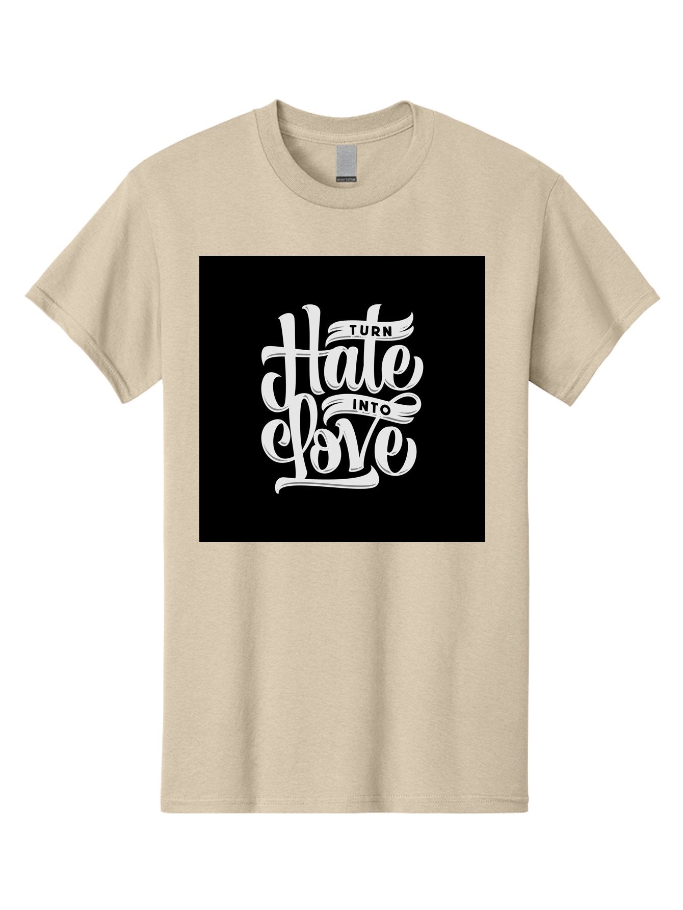 Turn-Hate-Into-Love Men'S Graphic Tee, 100% Cotton, Comfortable Casual Summer Wear, Machine Washable, Inspirational Quotes, Motivational Sayings, Positive Affirmations, Kindness Messages, Peace Signs, Emotional Support, Uplifting Words, Aab492 6