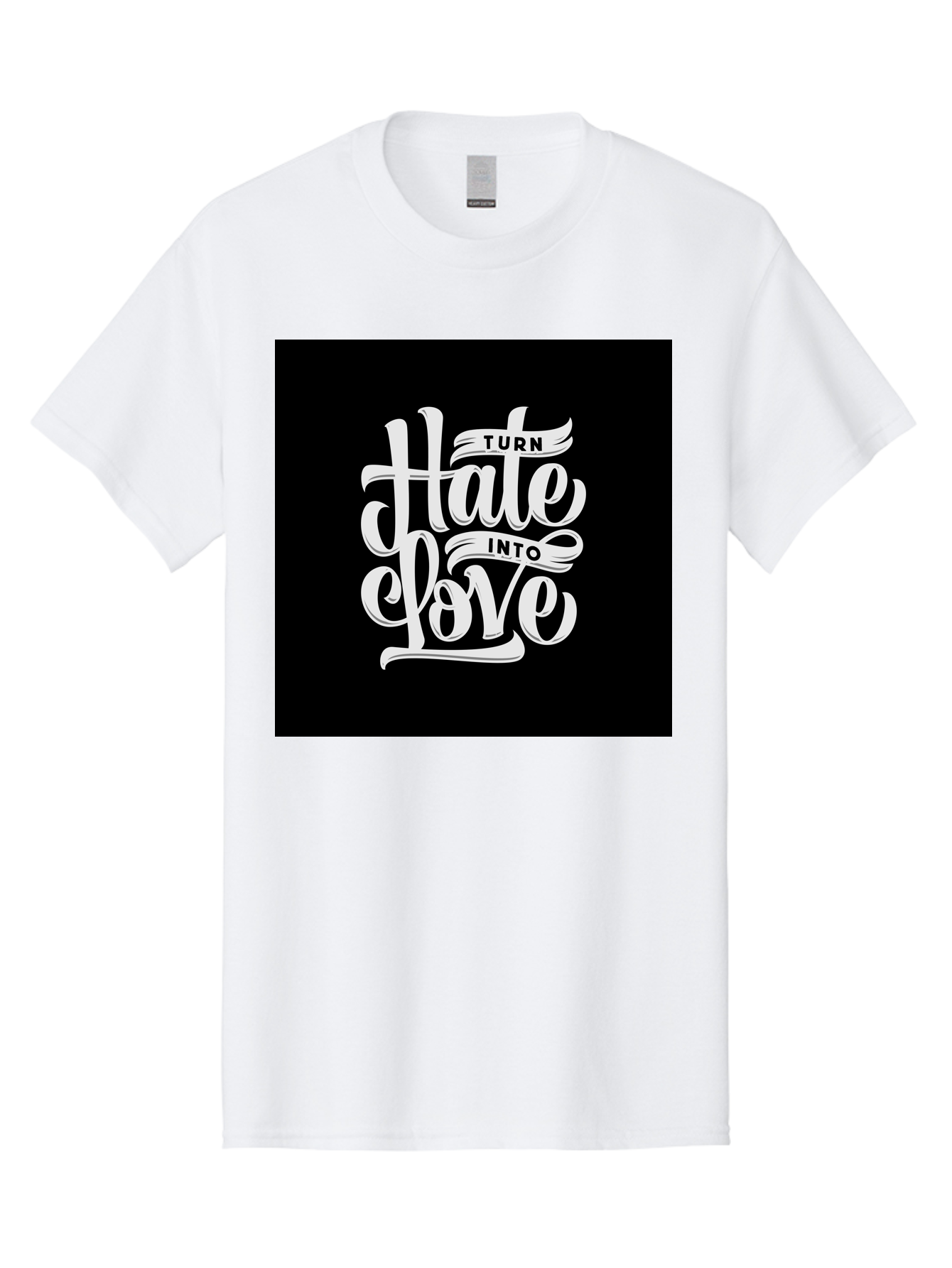 Turn-Hate-Into-Love Men'S Graphic Tee, 100% Cotton, Comfortable Casual Summer Wear, Machine Washable, Inspirational Quotes, Motivational Sayings, Positive Affirmations, Kindness Messages, Peace Signs, Emotional Support, Uplifting Words, Aab492