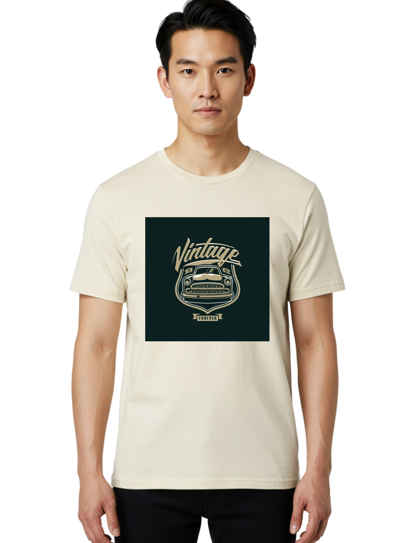 Vintage-Forever Men'S Graphic Tee, 100% Cotton, Comfortable Casual Summer Wear, Machine Washable, Vintage Car, Classic Automobile, Retro Vehicle, 1956 Model, Nostalgic Design, Vintage Forever, Vintage Car Logo, Retro Car Emblem, Aab494 4