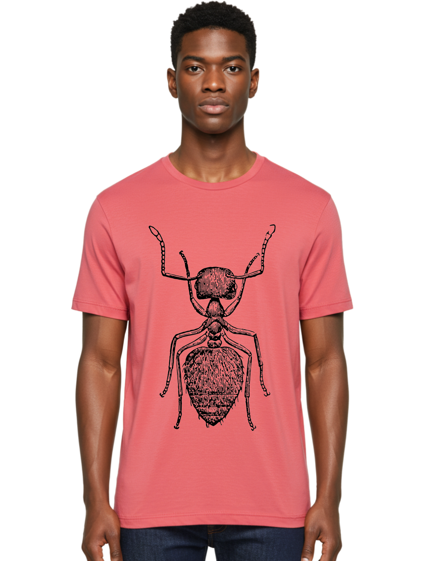 Ant-Illustration Men'S Graphic Tee, 100% Cotton, Comfortable Casual Summer Wear, Machine Washable, Black Ant, Insect Art, Detailed Drawing, Entomology, Bug Illustration, Insect Anatomy, Natural History Aab495 4