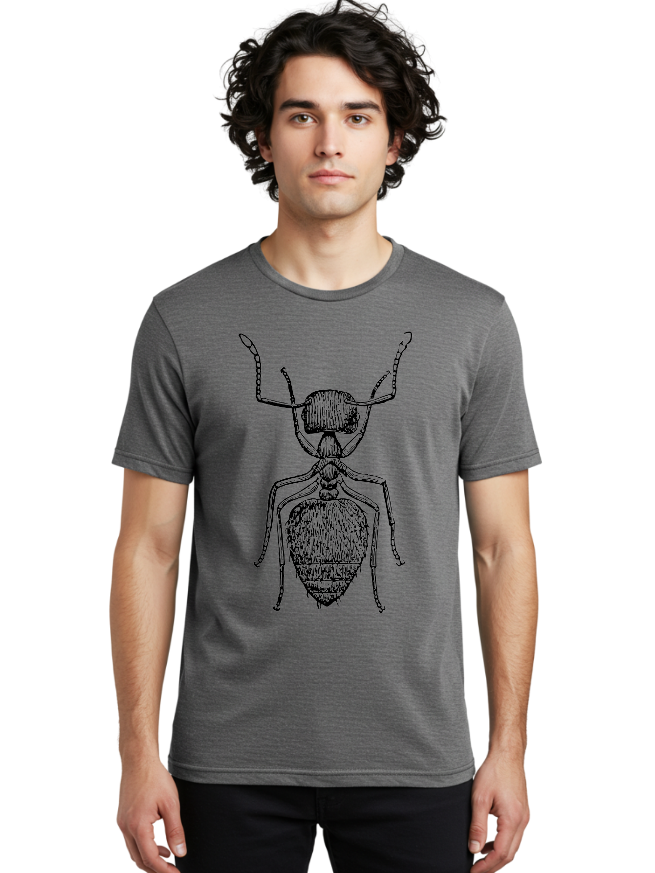 Ant-Illustration Men'S Graphic Tee, 100% Cotton, Comfortable Casual Summer Wear, Machine Washable, Black Ant, Insect Art, Detailed Drawing, Entomology, Bug Illustration, Insect Anatomy, Natural History Aab495 6