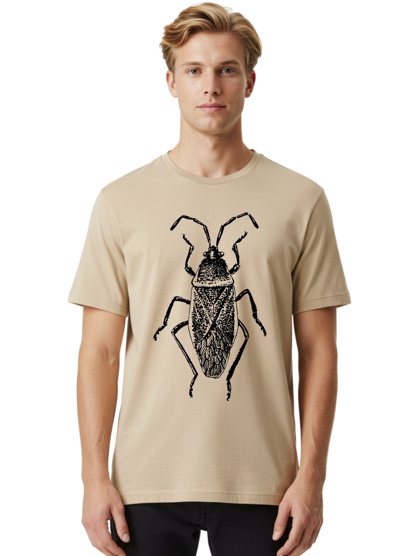 Assassin-Bug Men'S Graphic Tee, 100% Cotton, Comfortable Casual Summer Wear, Machine Washable, Assassin Bug, Insect Anatomy, Entomology Art, Detailed Illustration, Black And Green, Vintage Style, Insect Wings, Bug Legs, Creepy Crawlers Aab497 22