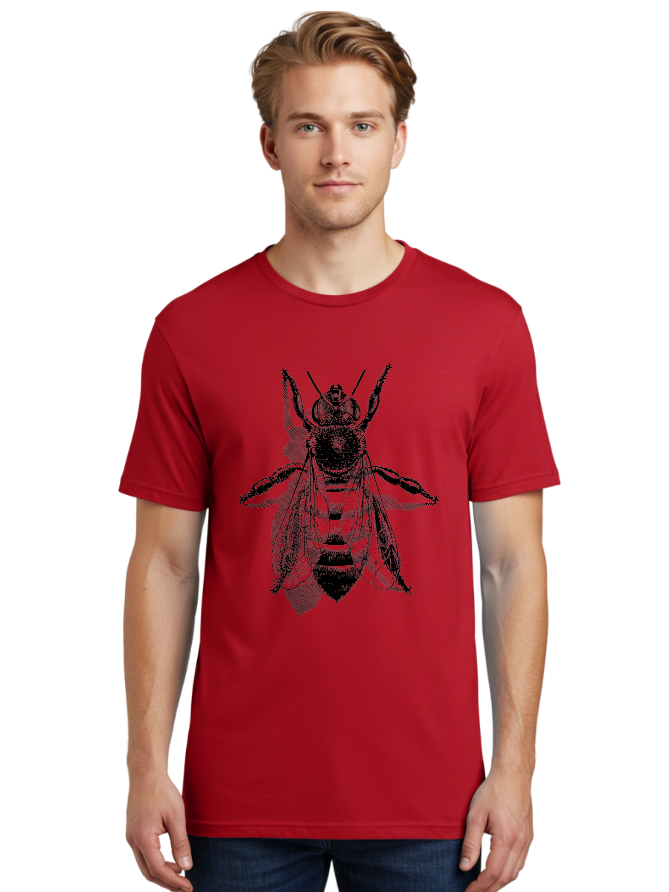 Bee-1 Men'S Graphic Tee, 100% Cotton, Comfortable Casual Summer Wear, Machine Washable, Honey Bee, Insect Anatomy, Detailed Illustration, Black And Green, Bee Species, Entomology Art, Wildlife Graphics, Nature Illustration, Detailed Drawing Aab498 24
