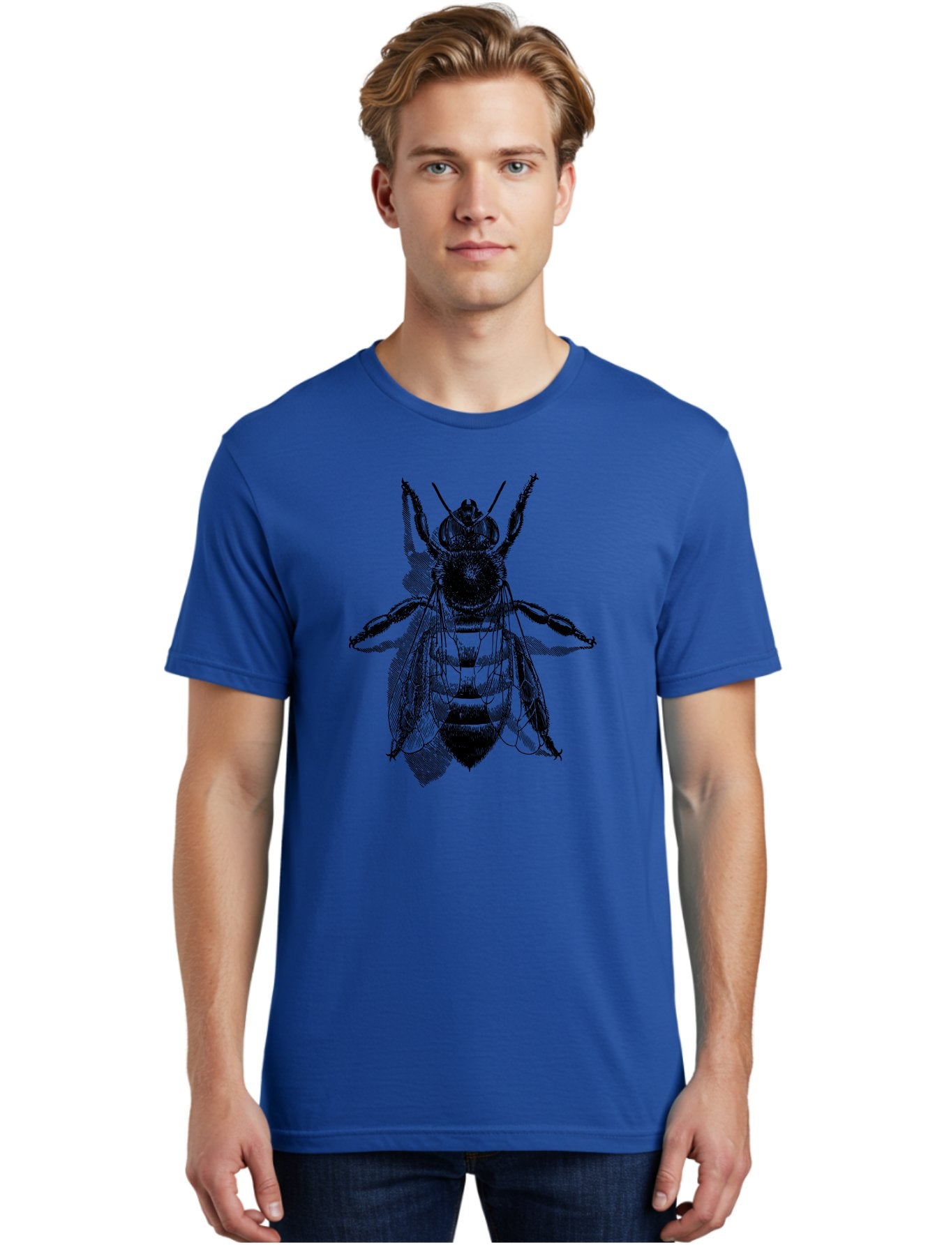 Bee-1 Men'S Graphic Tee, 100% Cotton, Comfortable Casual Summer Wear, Machine Washable, Honey Bee, Insect Anatomy, Detailed Illustration, Black And Green, Bee Species, Entomology Art, Wildlife Graphics, Nature Illustration, Detailed Drawing Aab498 24