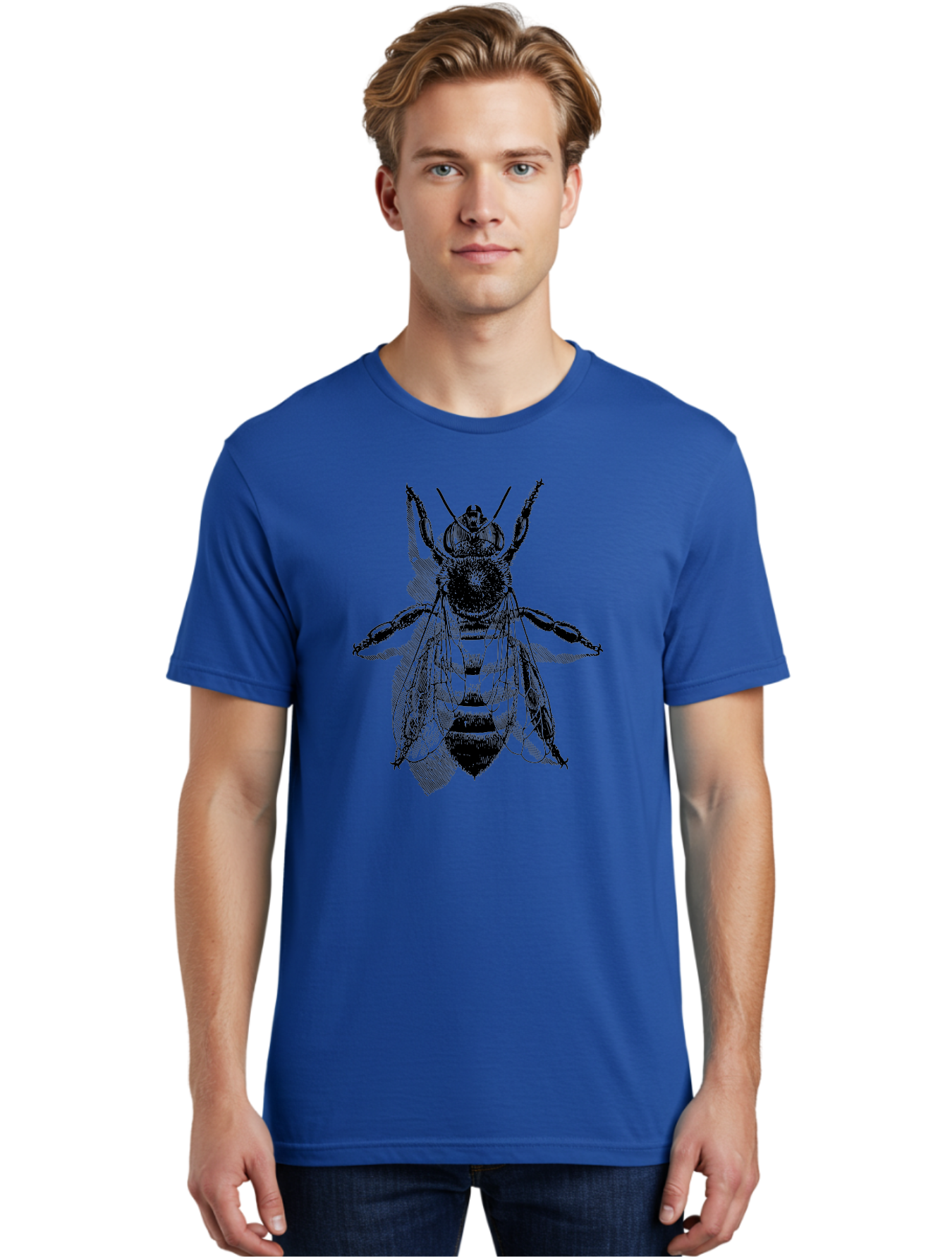 Bee-1 Men'S Graphic Tee, 100% Cotton, Comfortable Casual Summer Wear, Machine Washable, Honey Bee, Insect Anatomy, Detailed Illustration, Black And Green, Bee Species, Entomology Art, Wildlife Graphics, Nature Illustration, Detailed Drawing Aab498 26
