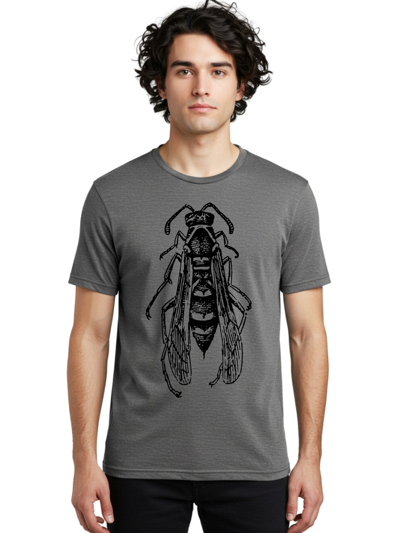 Bee-4 Men'S Graphic Tee, 100% Cotton, Comfortable Casual Summer Wear, Machine Washable, Black Wasp Illustration, Insect Drawing, Entomology Art, Wasp Anatomy, Wildlife Illustration, Graphic Design, Insect Wings, Abstract Art Aab501 20