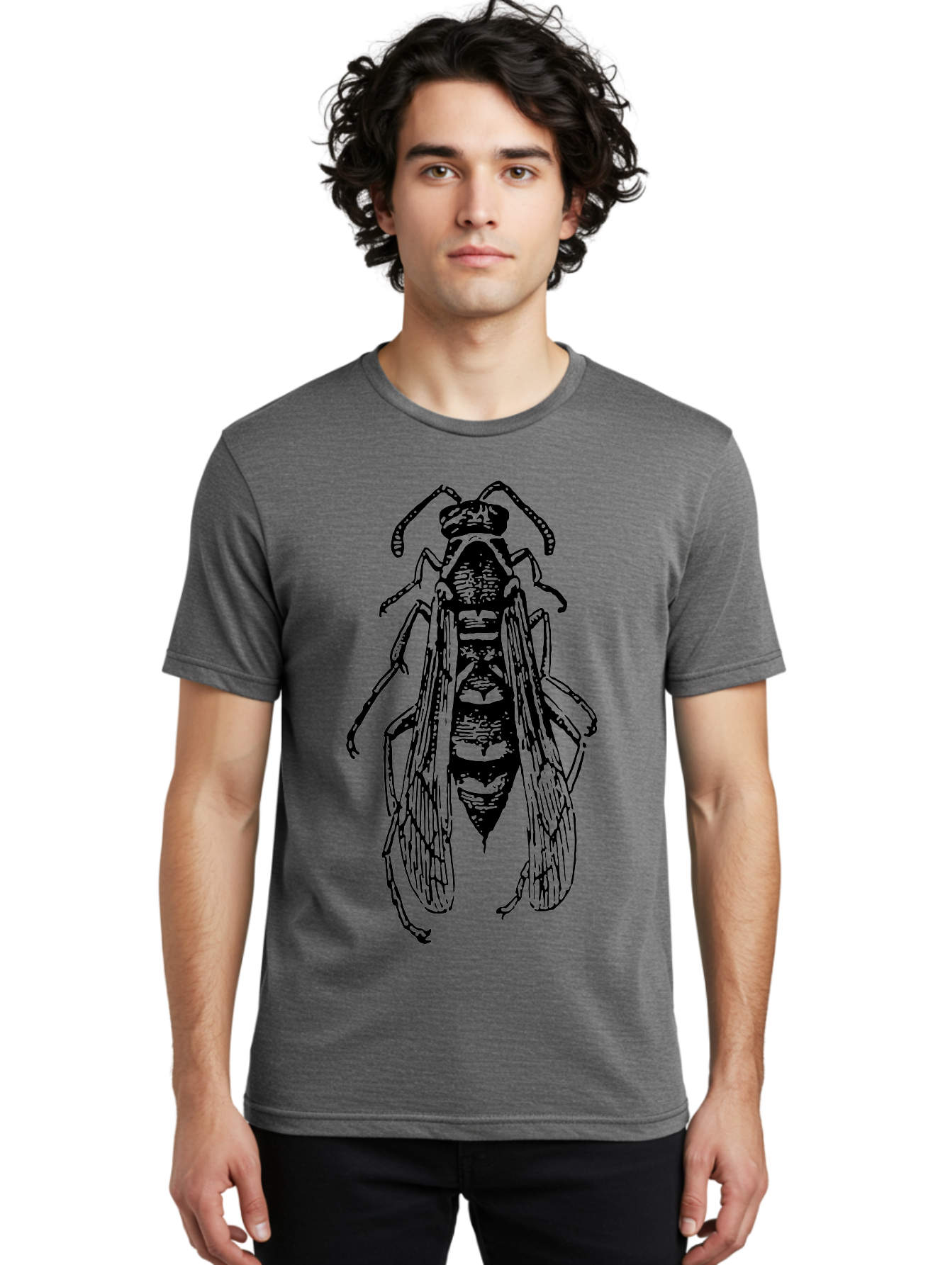 Bee-4 Men'S Graphic Tee, 100% Cotton, Comfortable Casual Summer Wear, Machine Washable, Black Wasp Illustration, Insect Drawing, Entomology Art, Wasp Anatomy, Wildlife Illustration, Graphic Design, Insect Wings, Abstract Art Aab501 10