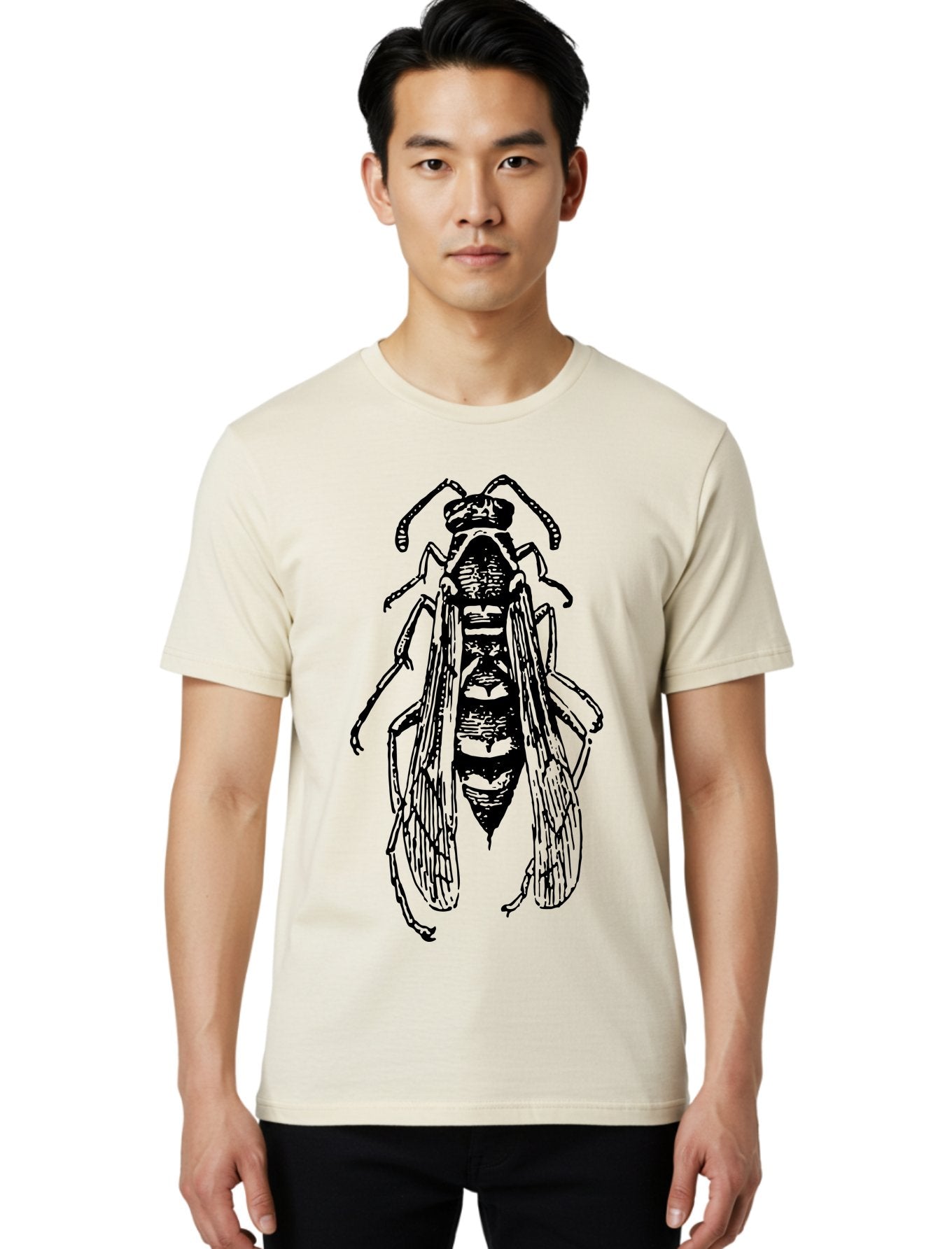 Bee-4 Men'S Graphic Tee, 100% Cotton, Comfortable Casual Summer Wear, Machine Washable, Black Wasp Illustration, Insect Drawing, Entomology Art, Wasp Anatomy, Wildlife Illustration, Graphic Design, Insect Wings, Abstract Art Aab501 26