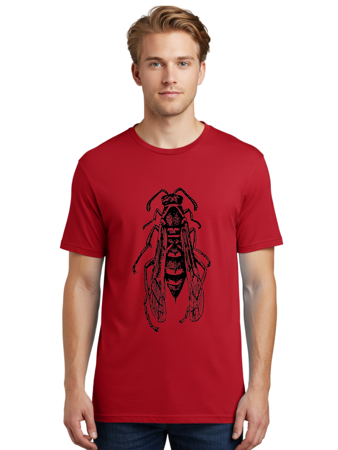 Bee-4 Men'S Graphic Tee, 100% Cotton, Comfortable Casual Summer Wear, Machine Washable, Black Wasp Illustration, Insect Drawing, Entomology Art, Wasp Anatomy, Wildlife Illustration, Graphic Design, Insect Wings, Abstract Art Aab501 24