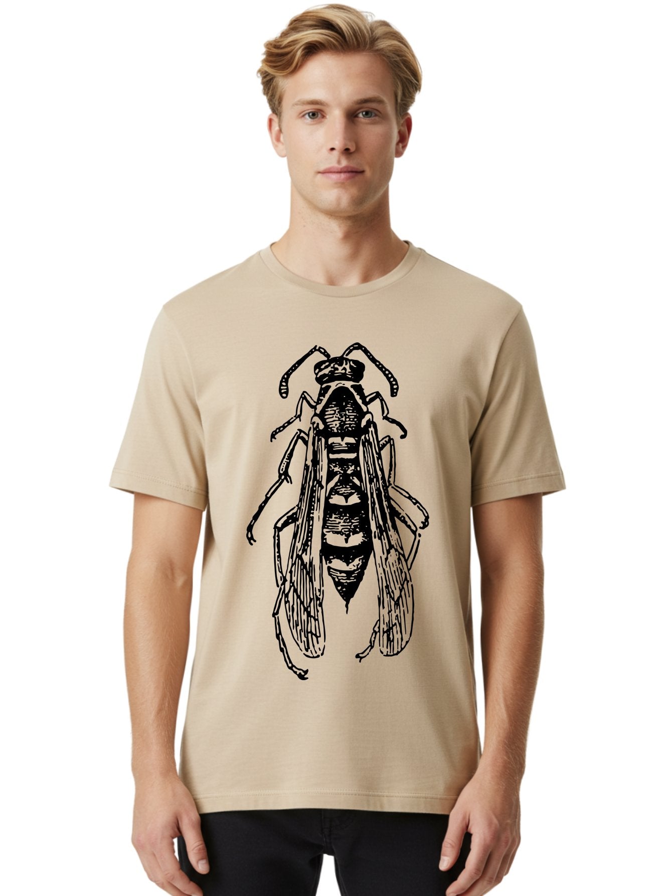 Bee-4 Men'S Graphic Tee, 100% Cotton, Comfortable Casual Summer Wear, Machine Washable, Black Wasp Illustration, Insect Drawing, Entomology Art, Wasp Anatomy, Wildlife Illustration, Graphic Design, Insect Wings, Abstract Art Aab501 16