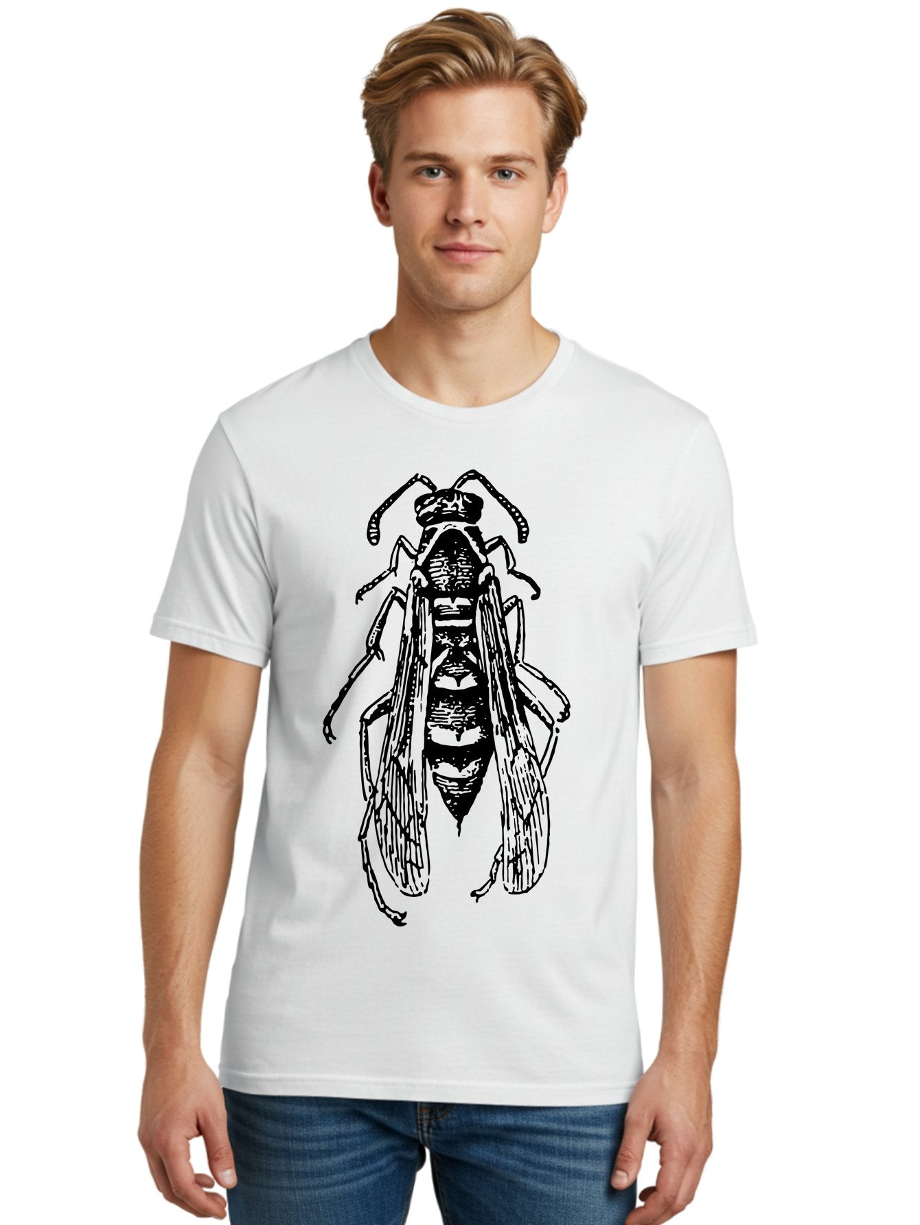 Bee-4 Men'S Graphic Tee, 100% Cotton, Comfortable Casual Summer Wear, Machine Washable, Black Wasp Illustration, Insect Drawing, Entomology Art, Wasp Anatomy, Wildlife Illustration, Graphic Design, Insect Wings, Abstract Art Aab501 27