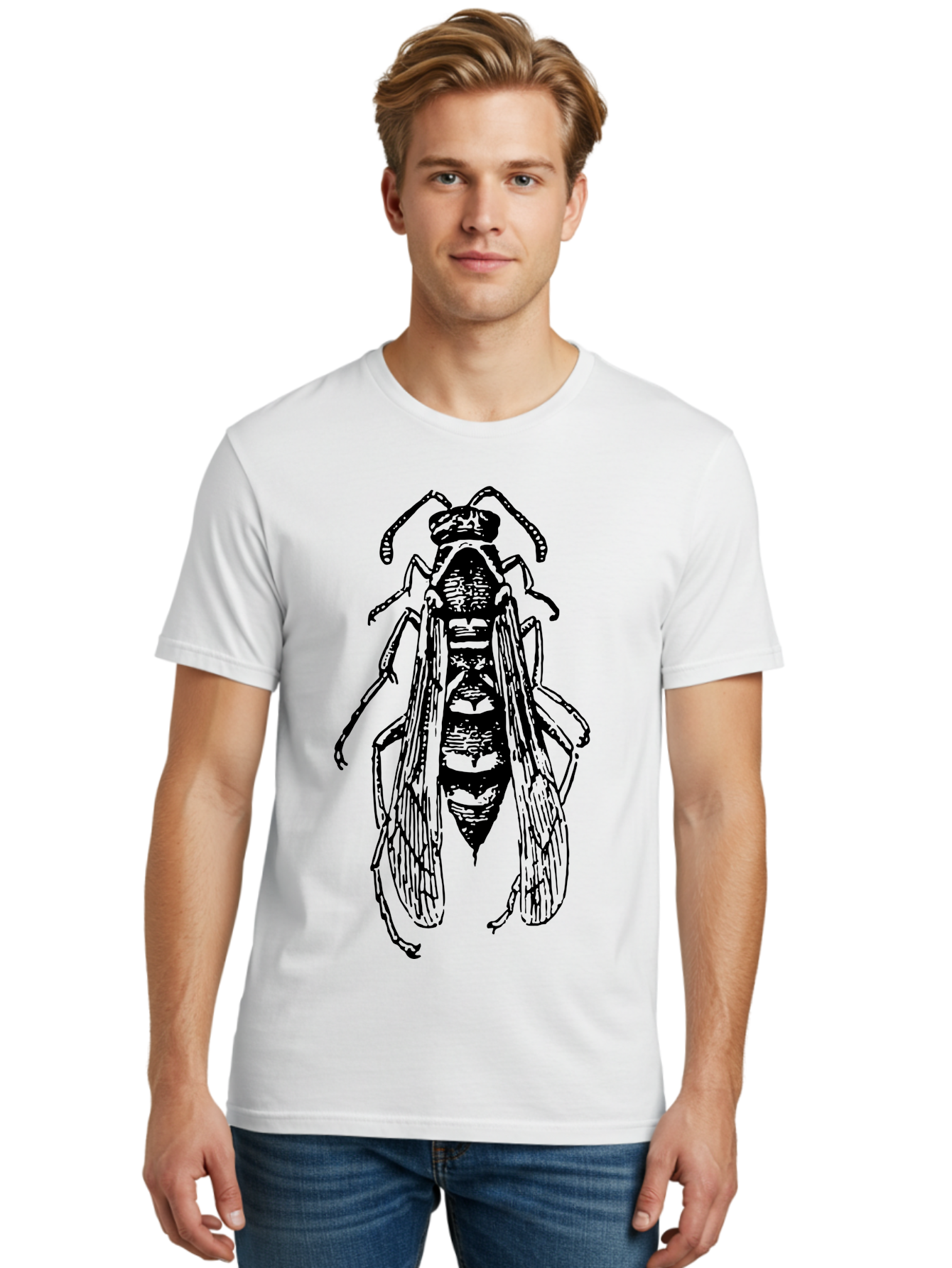 Bee-4 Men'S Graphic Tee, 100% Cotton, Comfortable Casual Summer Wear, Machine Washable, Black Wasp Illustration, Insect Drawing, Entomology Art, Wasp Anatomy, Wildlife Illustration, Graphic Design, Insect Wings, Abstract Art Aab501 30