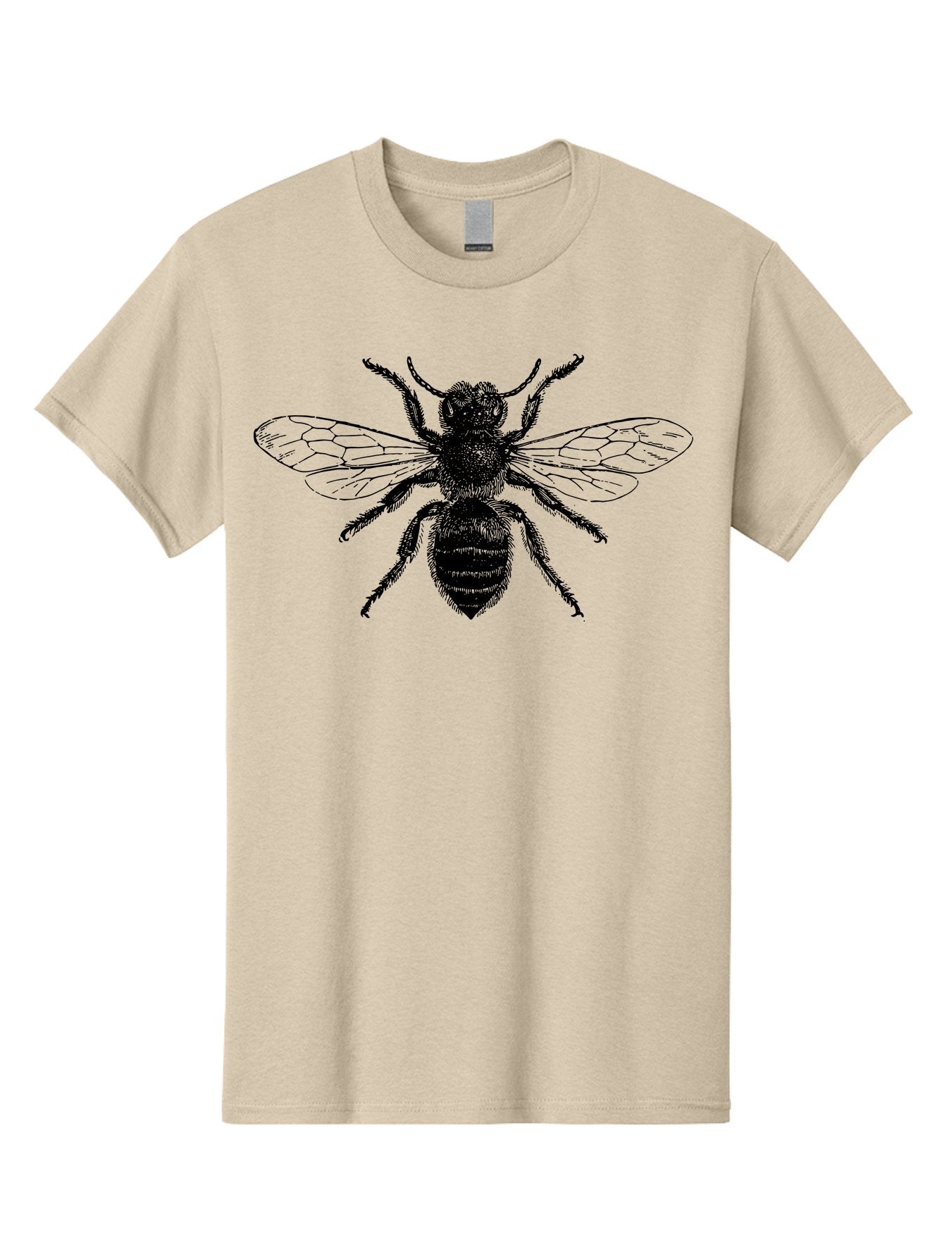 Bee-Illustration Men'S Graphic Tee, 100% Cotton, Comfortable Casual Summer Wear, Machine Washable, Bee With Striped Body, Black And White Illustration, Insect Art, Detailed Drawing, Winged Creature, Pollinator, Nature Graphic, Simple Design Aab502