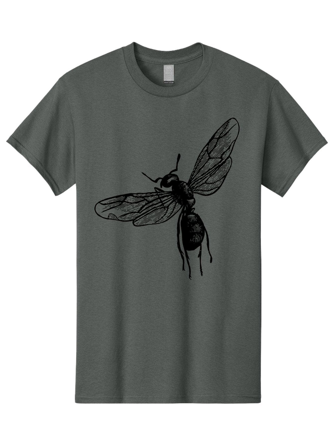 Bee Men'S Graphic Tee, 100% Cotton, Comfortable Casual Summer Wear, Machine Washable, Black Wasp In Flight, Insect Wings, Entomology Illustration, Detailed Drawing, Winged Creature, Insect Art Aab503 3