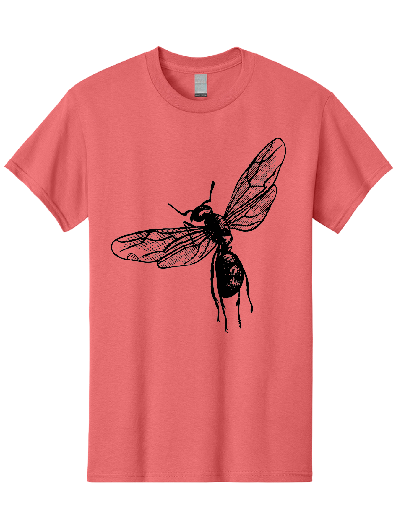 Bee Men'S Graphic Tee, 100% Cotton, Comfortable Casual Summer Wear, Machine Washable, Black Wasp In Flight, Insect Wings, Entomology Illustration, Detailed Drawing, Winged Creature, Insect Art Aab503 5