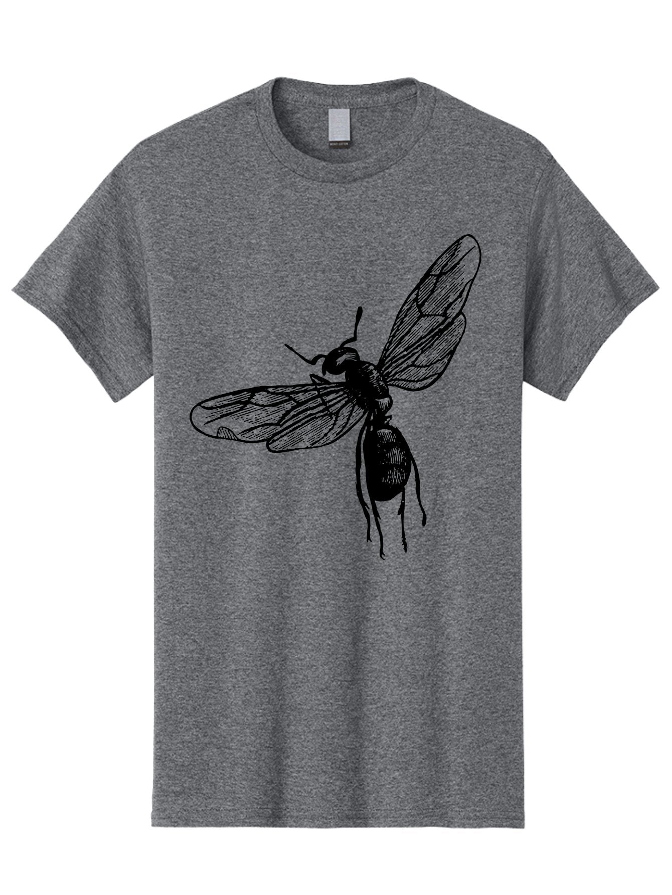 Bee Men'S Graphic Tee, 100% Cotton, Comfortable Casual Summer Wear, Machine Washable, Black Wasp In Flight, Insect Wings, Entomology Illustration, Detailed Drawing, Winged Creature, Insect Art Aab503 9