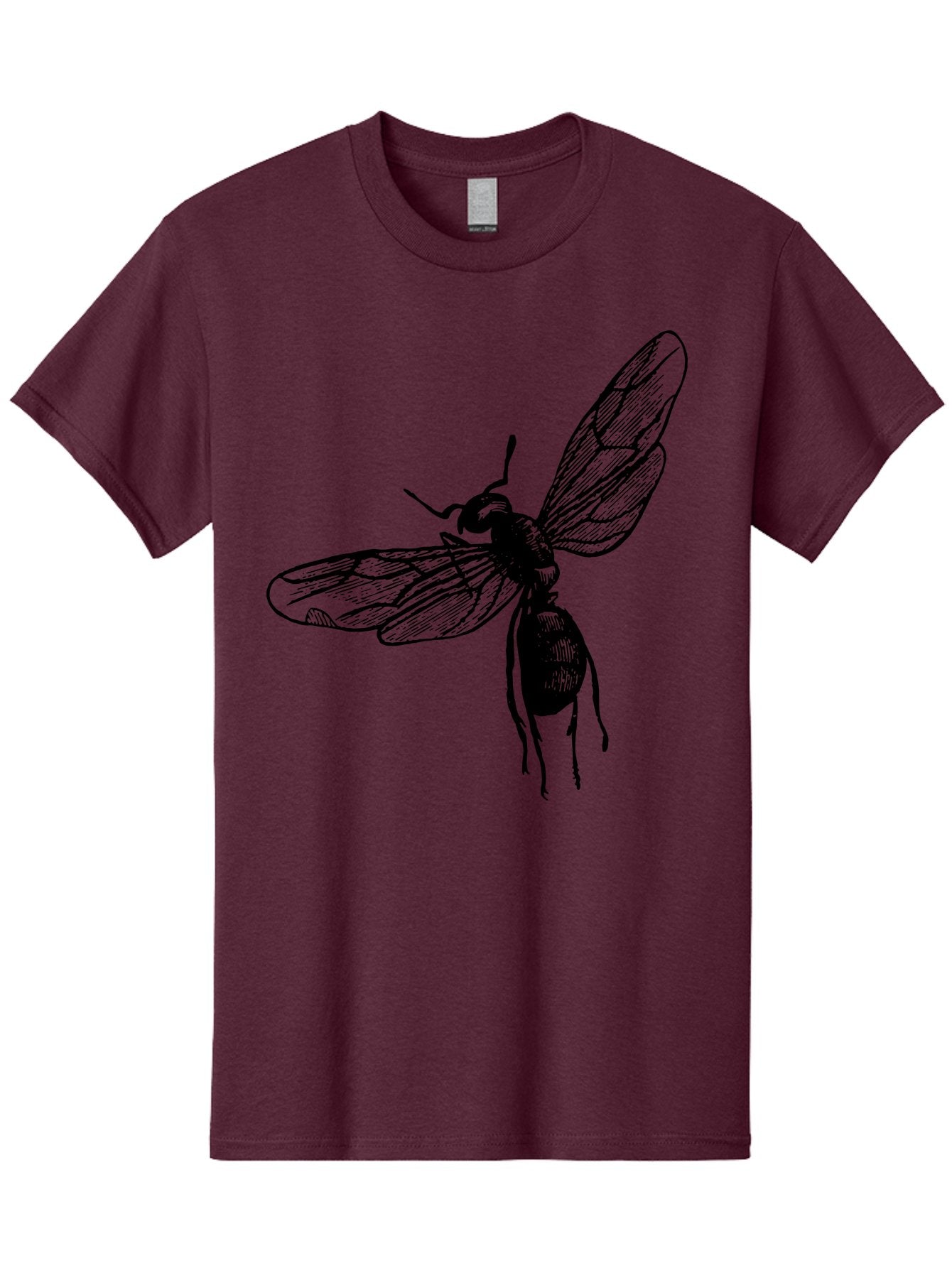 Bee Men'S Graphic Tee, 100% Cotton, Comfortable Casual Summer Wear, Machine Washable, Black Wasp In Flight, Insect Wings, Entomology Illustration, Detailed Drawing, Winged Creature, Insect Art Aab503 15