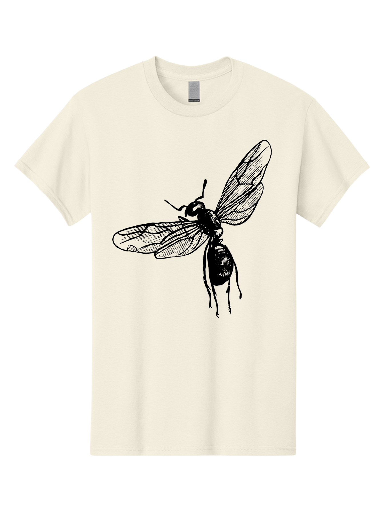 Bee Men'S Graphic Tee, 100% Cotton, Comfortable Casual Summer Wear, Machine Washable, Black Wasp In Flight, Insect Wings, Entomology Illustration, Detailed Drawing, Winged Creature, Insect Art Aab503 17