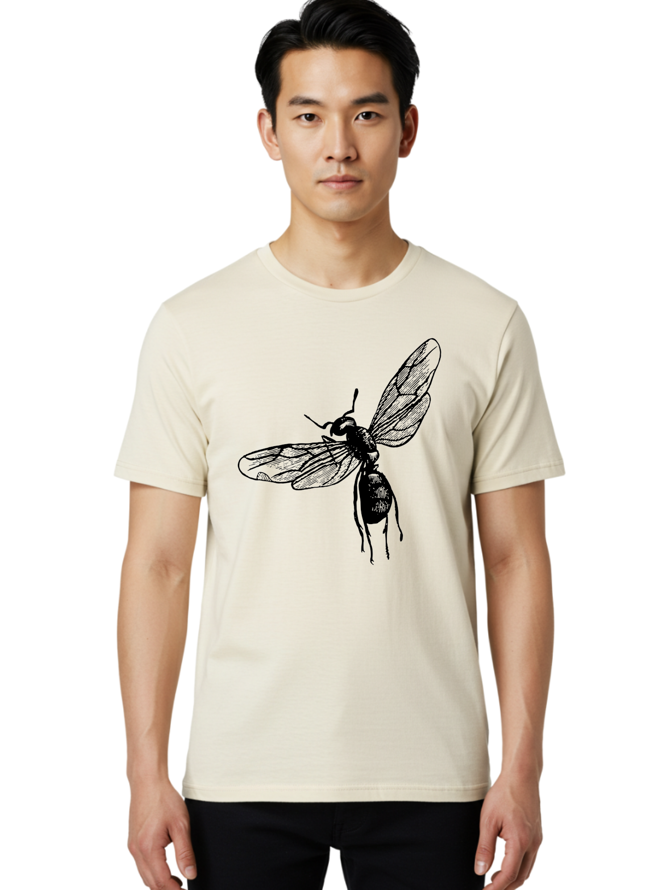 Bee Men'S Graphic Tee, 100% Cotton, Comfortable Casual Summer Wear, Machine Washable, Black Wasp In Flight, Insect Wings, Entomology Illustration, Detailed Drawing, Winged Creature, Insect Art Aab503 18