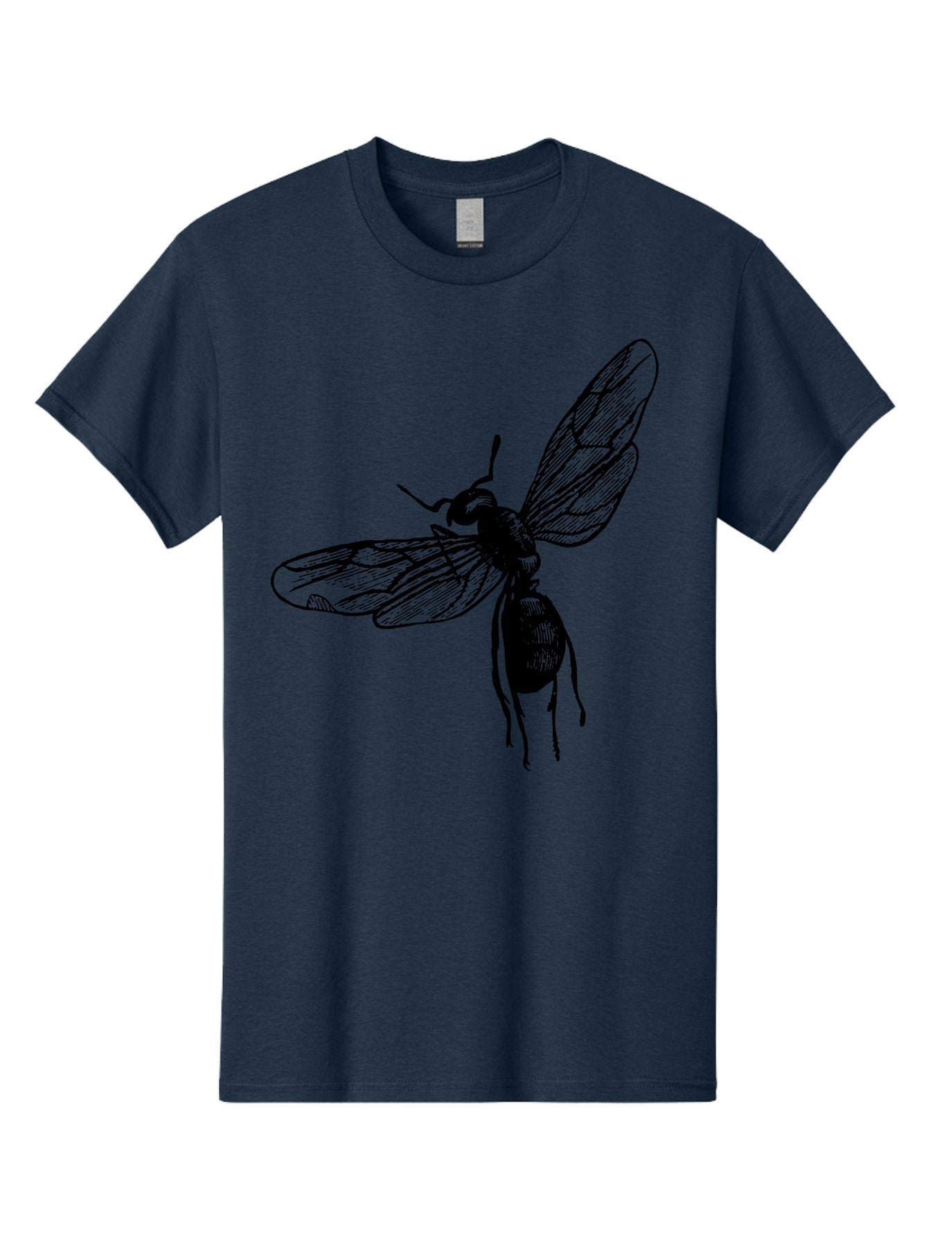 Bee Men'S Graphic Tee, 100% Cotton, Comfortable Casual Summer Wear, Machine Washable, Black Wasp In Flight, Insect Wings, Entomology Illustration, Detailed Drawing, Winged Creature, Insect Art Aab503