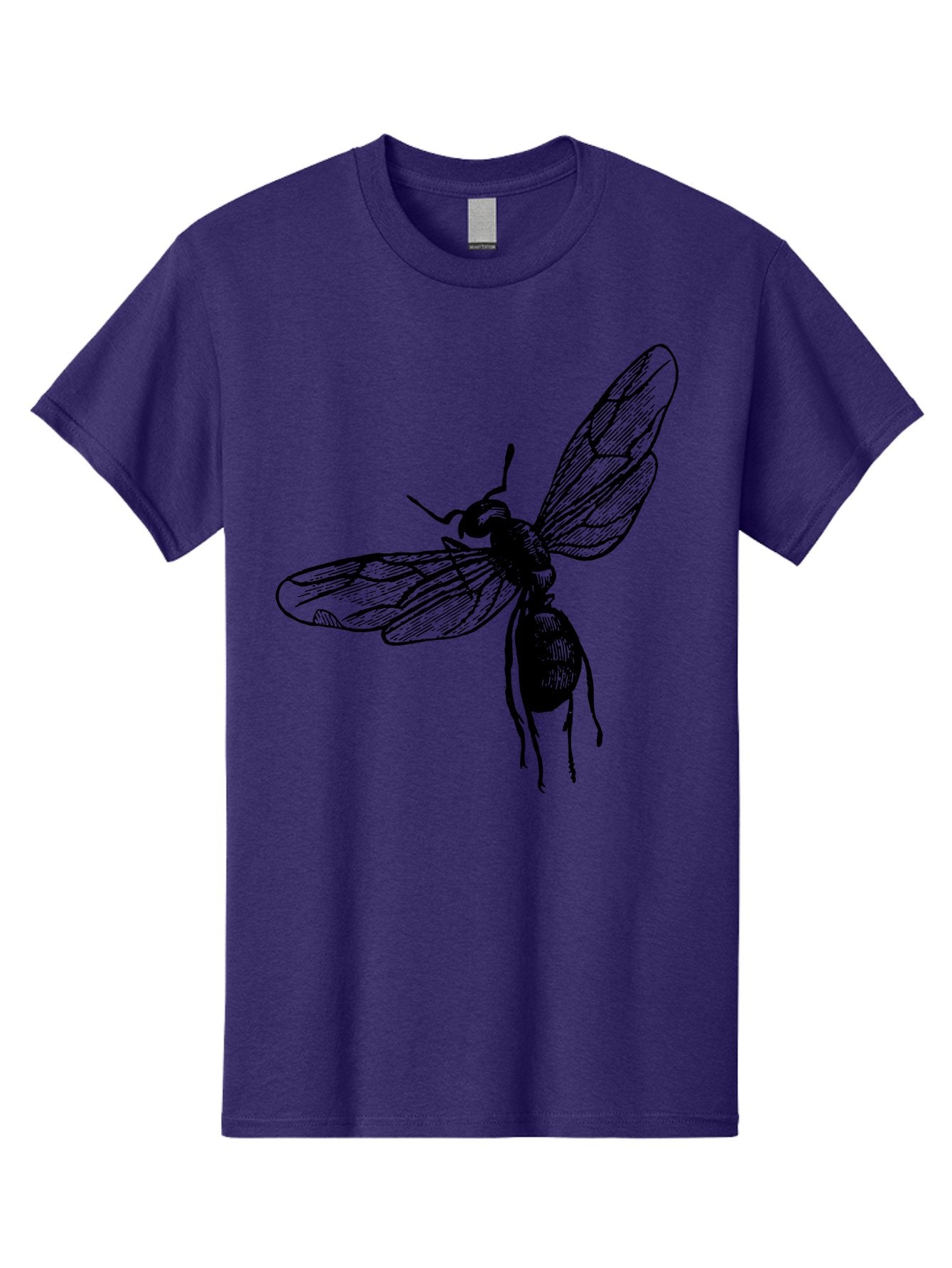 Bee Men'S Graphic Tee, 100% Cotton, Comfortable Casual Summer Wear, Machine Washable, Black Wasp In Flight, Insect Wings, Entomology Illustration, Detailed Drawing, Winged Creature, Insect Art Aab503
