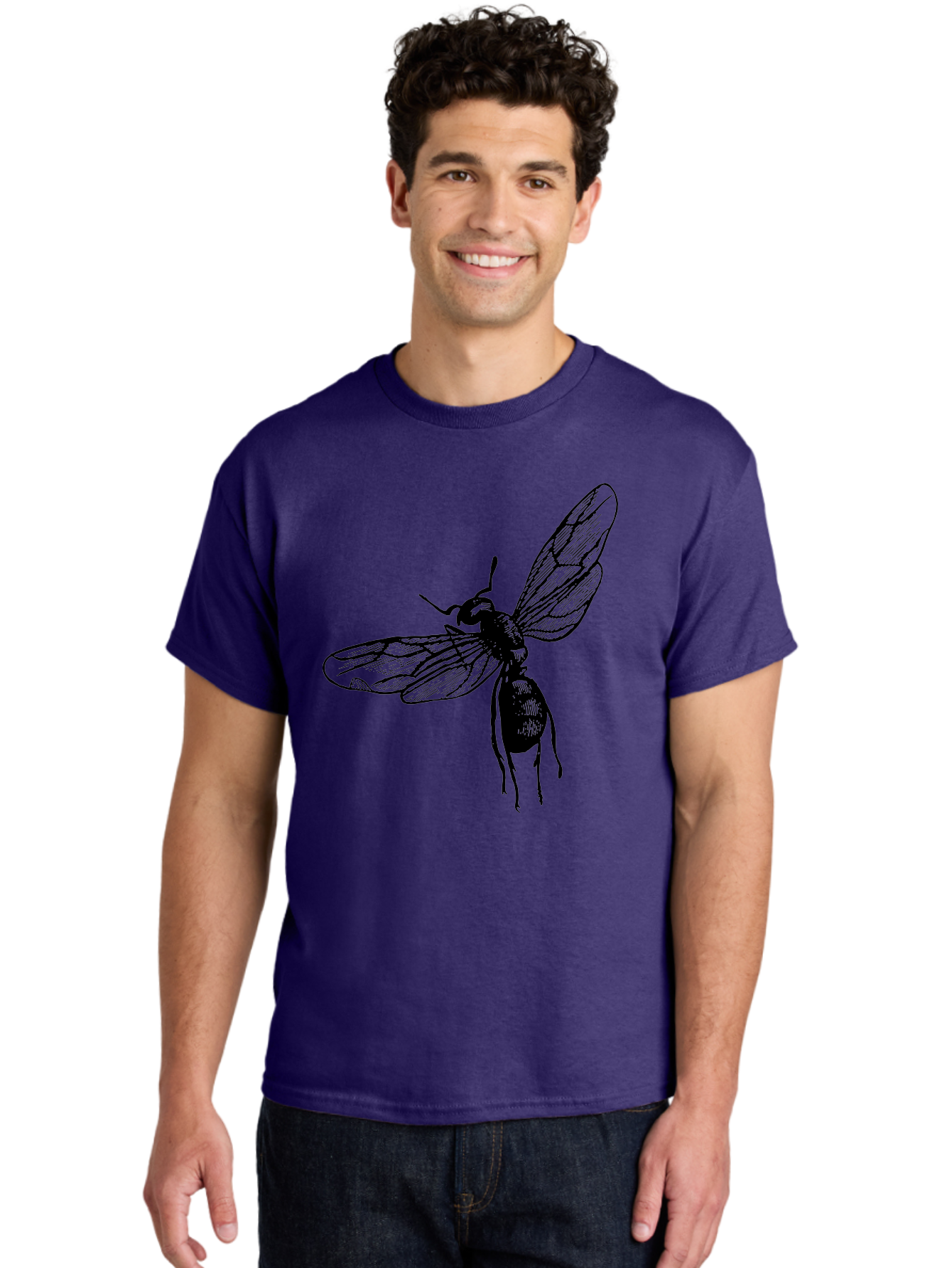 Bee Men'S Graphic Tee, 100% Cotton, Comfortable Casual Summer Wear, Machine Washable, Black Wasp In Flight, Insect Wings, Entomology Illustration, Detailed Drawing, Winged Creature, Insect Art Aab503 22