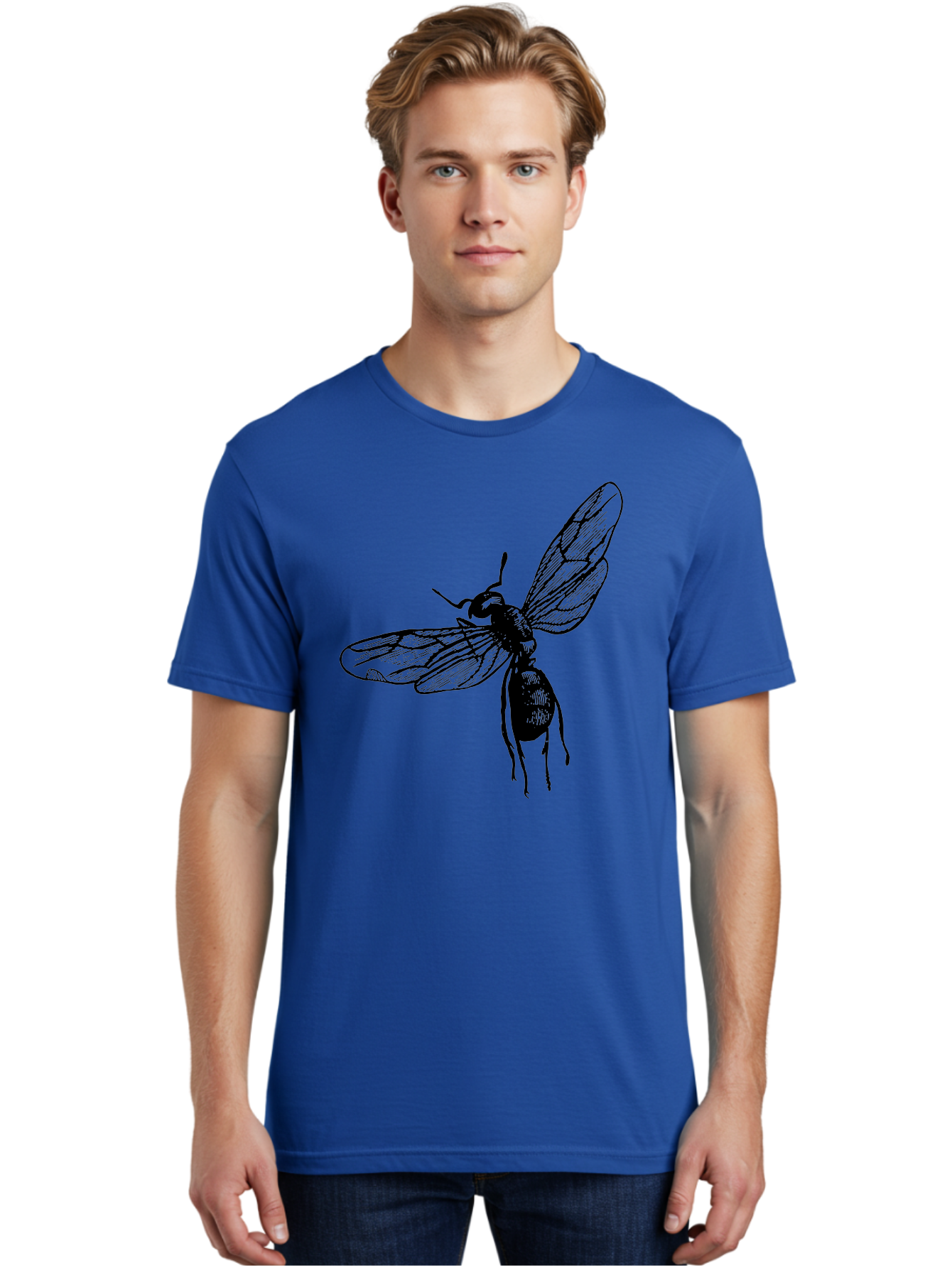 Bee Men'S Graphic Tee, 100% Cotton, Comfortable Casual Summer Wear, Machine Washable, Black Wasp In Flight, Insect Wings, Entomology Illustration, Detailed Drawing, Winged Creature, Insect Art Aab503 26