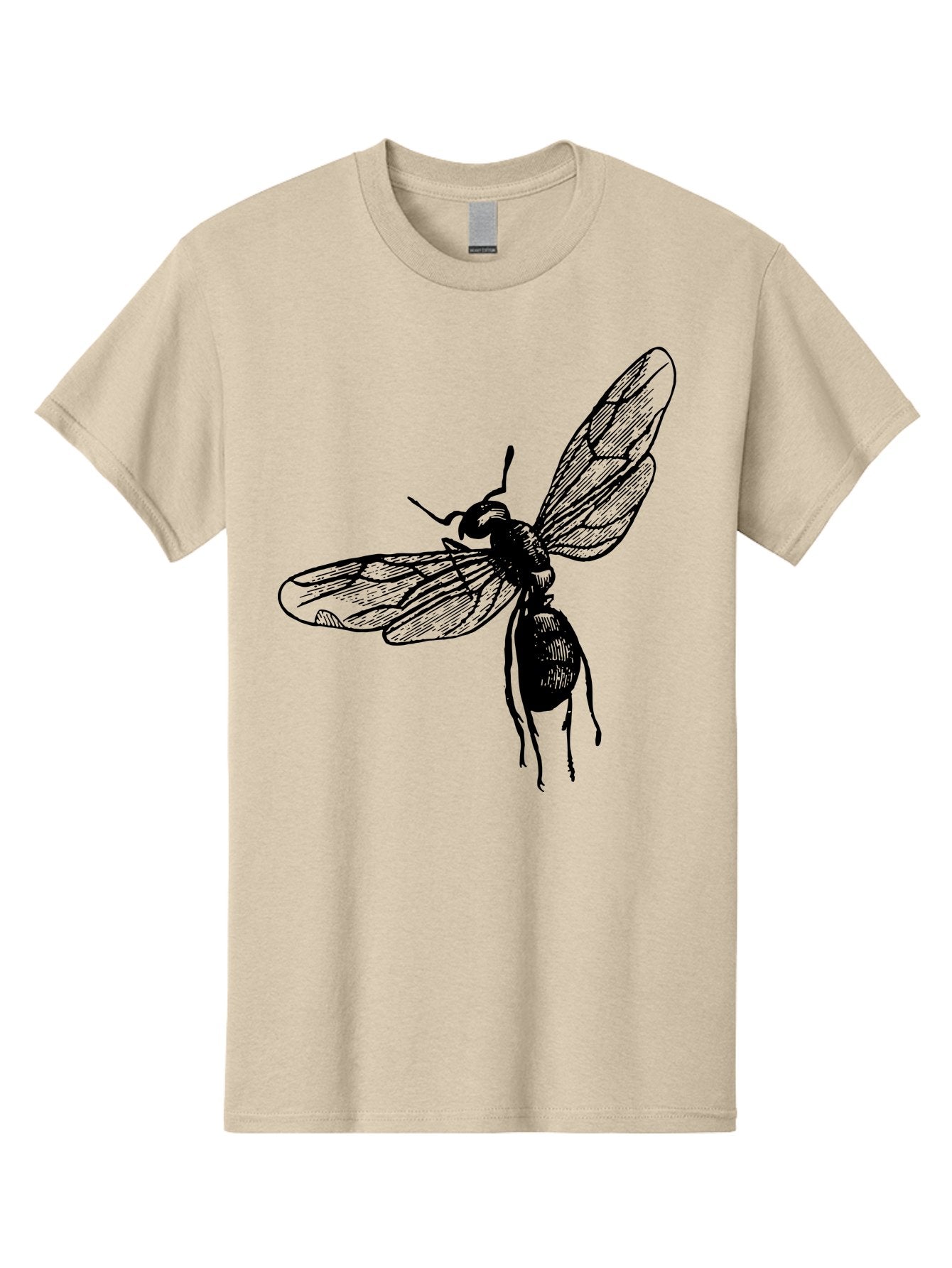 Bee Men'S Graphic Tee, 100% Cotton, Comfortable Casual Summer Wear, Machine Washable, Black Wasp In Flight, Insect Wings, Entomology Illustration, Detailed Drawing, Winged Creature, Insect Art Aab503 6