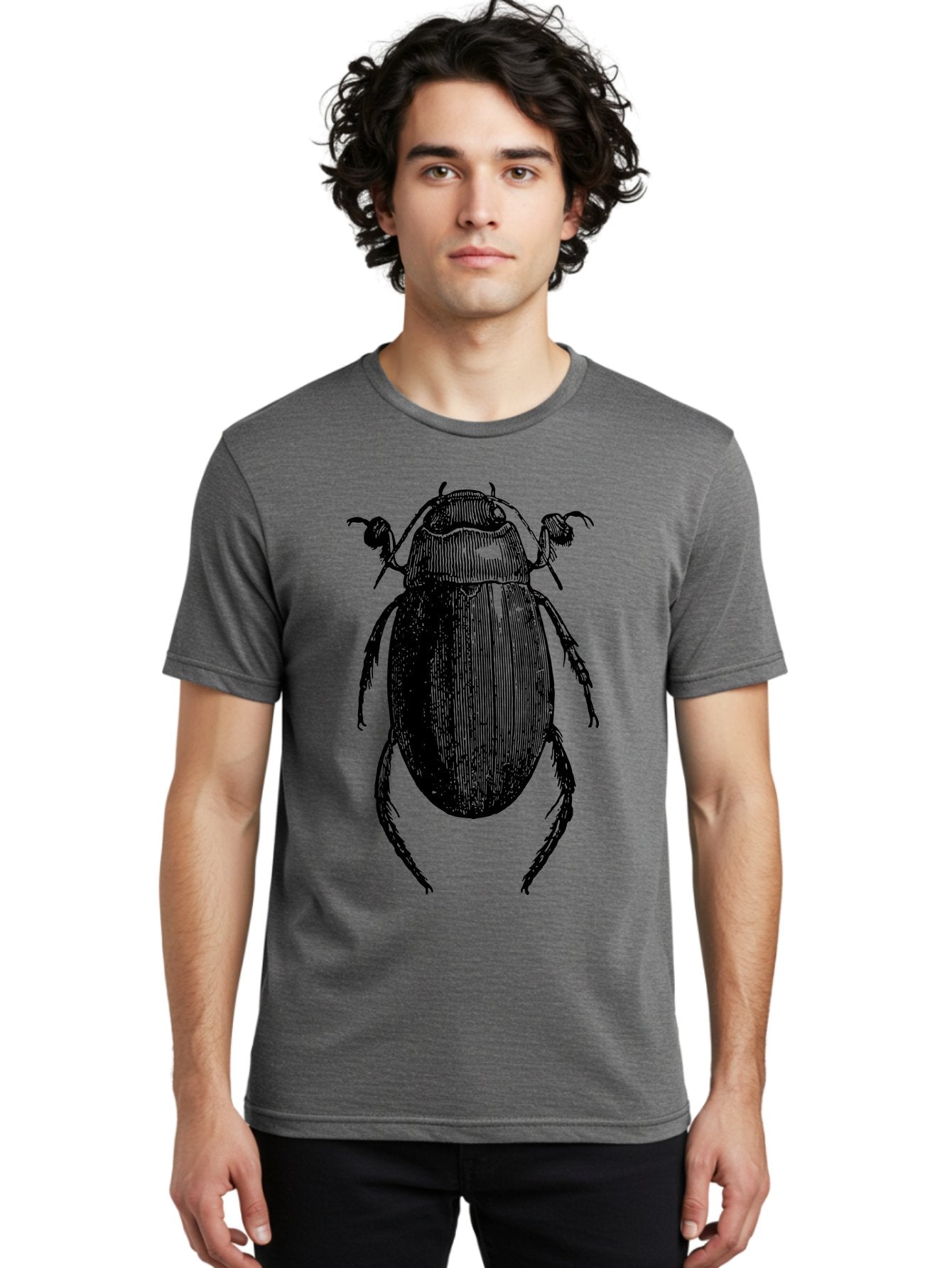 Beetle-1 Men'S Graphic Tee, 100% Cotton, Comfortable Casual Summer Wear, Machine Washable, Black Beetle Illustration, Insect Drawing, Detailed Artwork, Entomology Art, Bug Graphic, Vintage Style Aab504 18