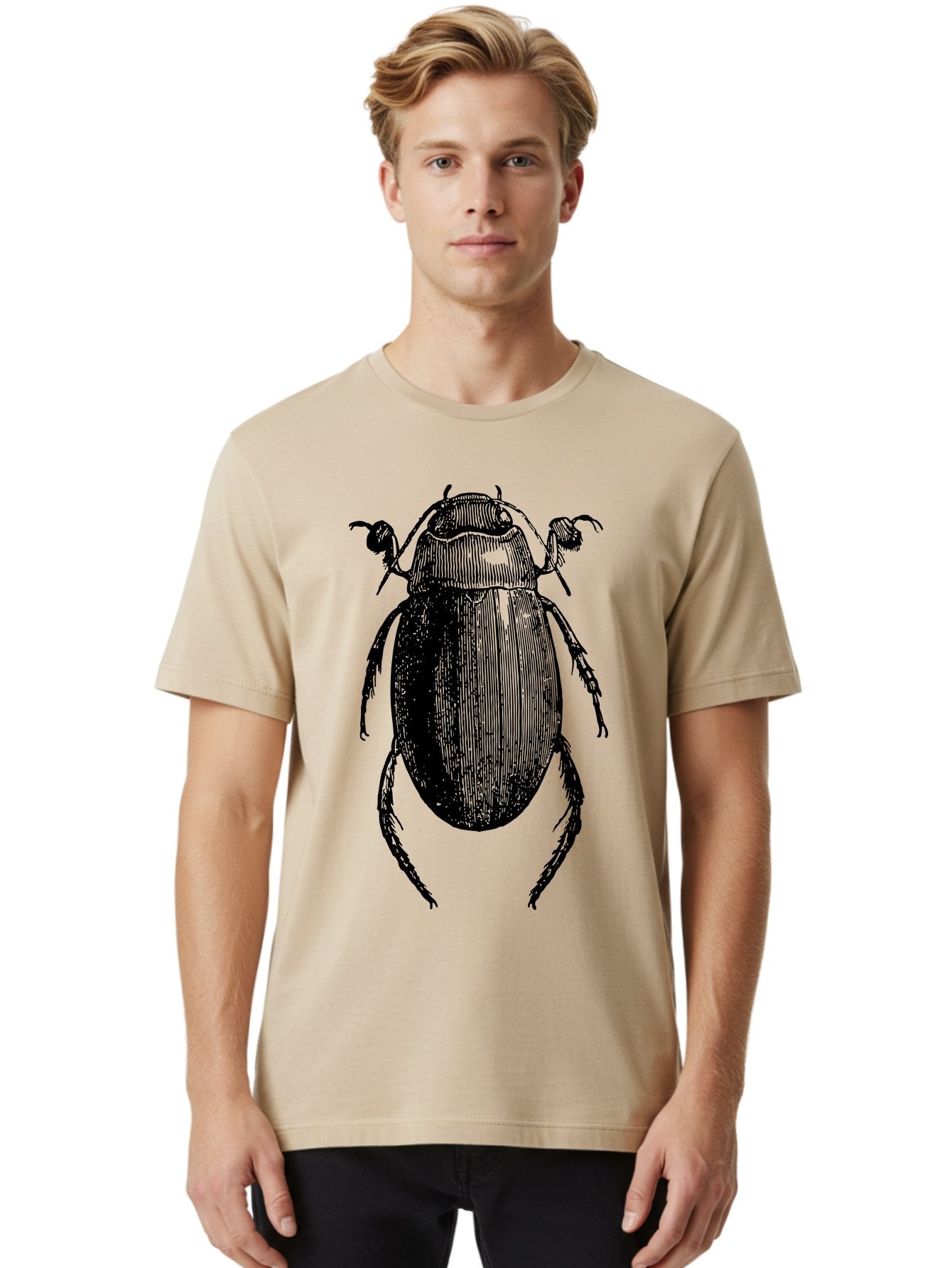 Beetle-1 Men'S Graphic Tee, 100% Cotton, Comfortable Casual Summer Wear, Machine Washable, Black Beetle Illustration, Insect Drawing, Detailed Artwork, Entomology Art, Bug Graphic, Vintage Style Aab504 27
