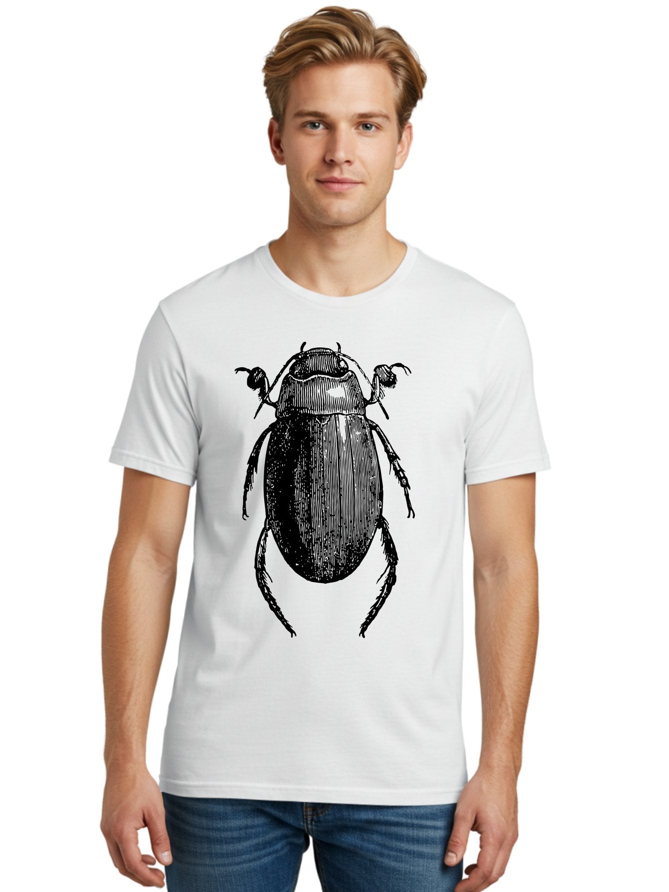 Beetle-1 Men'S Graphic Tee, 100% Cotton, Comfortable Casual Summer Wear, Machine Washable, Black Beetle Illustration, Insect Drawing, Detailed Artwork, Entomology Art, Bug Graphic, Vintage Style Aab504 30