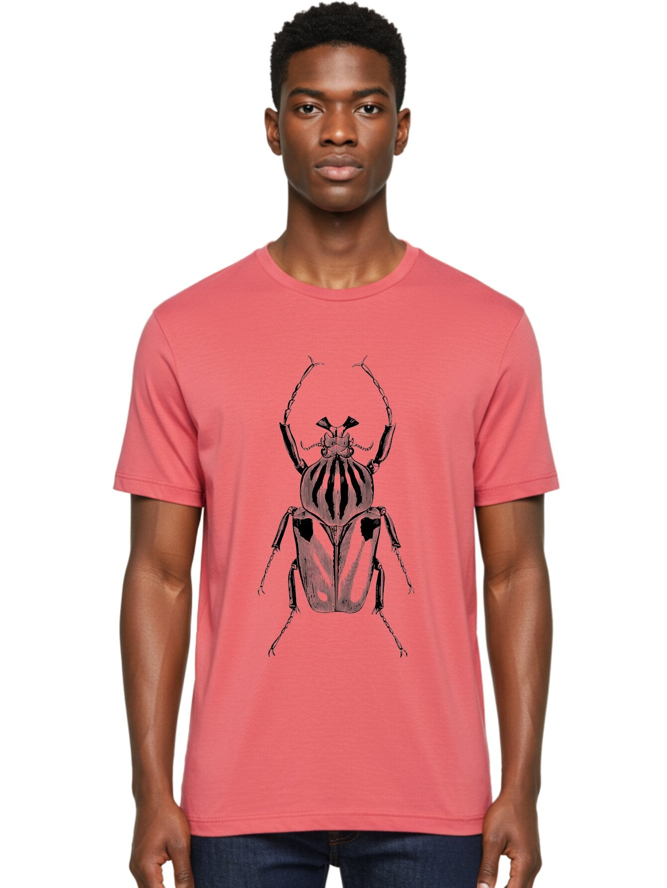 Beetle-Illustration-1 Men'S Graphic Tee, 100% Cotton, Comfortable Casual Summer Wear, Machine Washable, Beetle Illustration, Insect Art, Entomology, Striped Beetle, Black And Green, Detailed Drawing, Wildlife Illustration, Bug Graphics Aab507 26