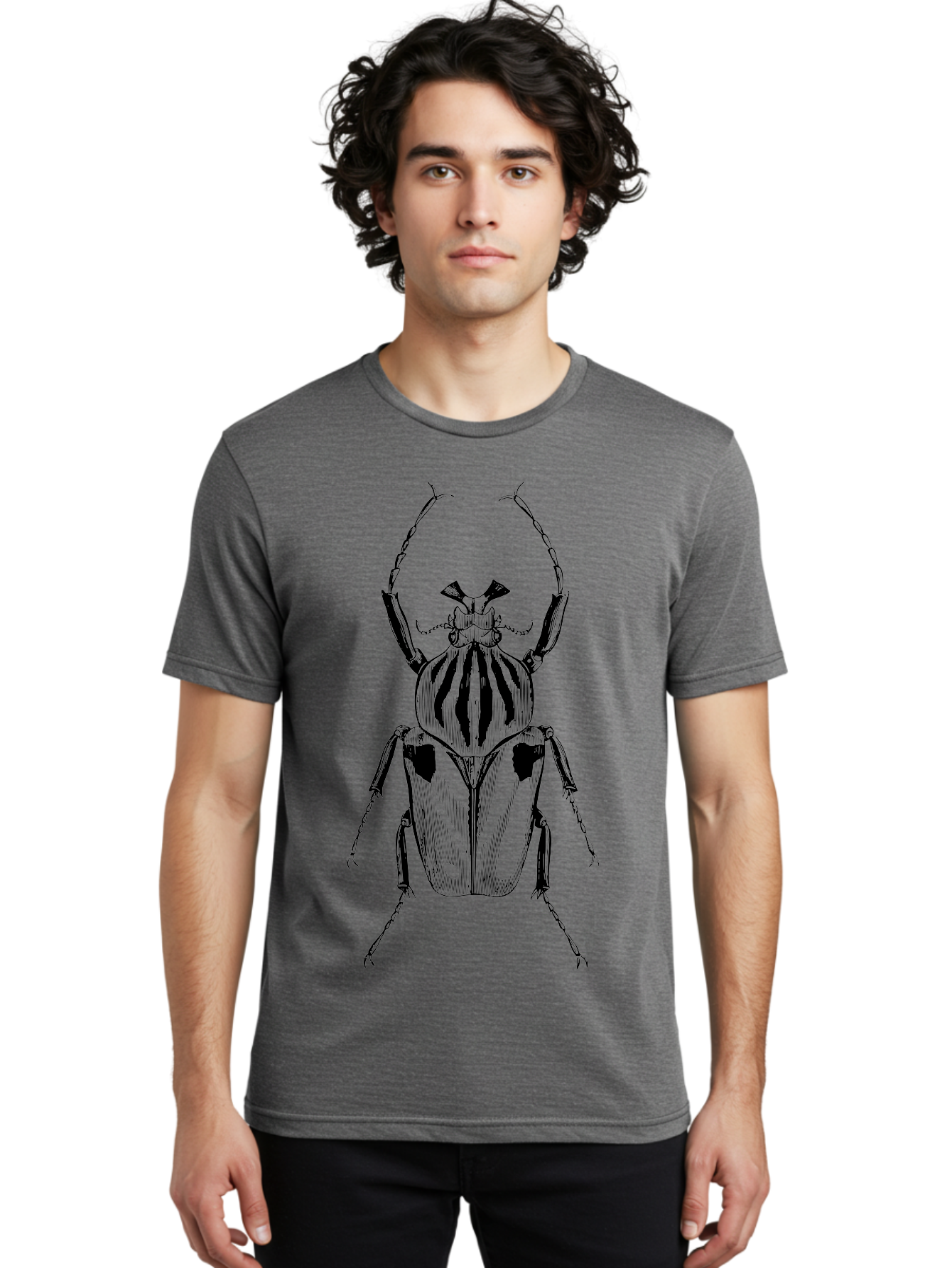 Beetle-Illustration-1 Men'S Graphic Tee, 100% Cotton, Comfortable Casual Summer Wear, Machine Washable, Beetle Illustration, Insect Art, Entomology, Striped Beetle, Black And Green, Detailed Drawing, Wildlife Illustration, Bug Graphics Aab507 10