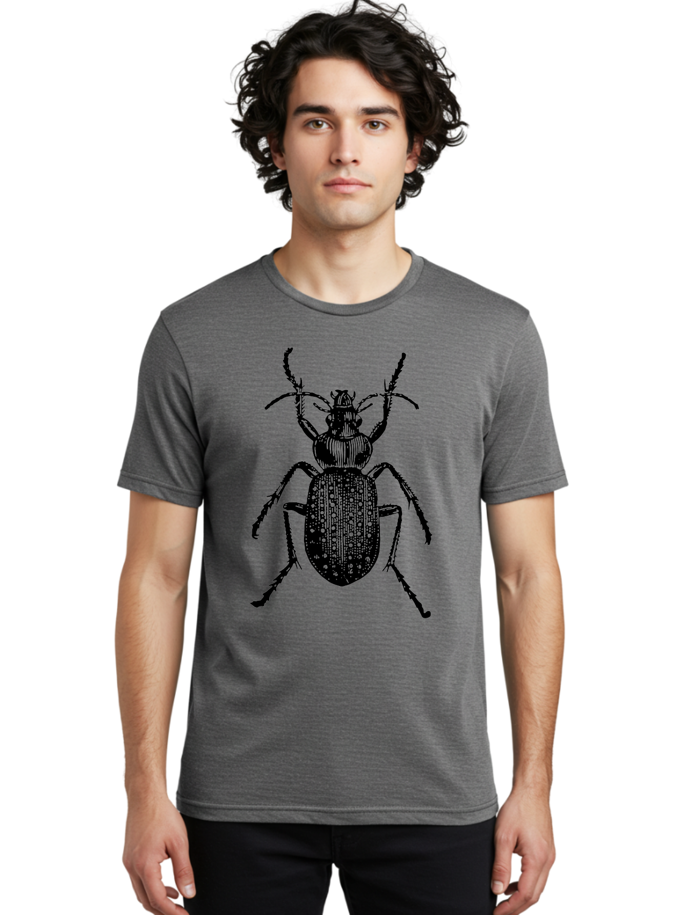 Beetle Men'S Graphic Tee, 100% Cotton, Comfortable Casual Summer Wear, Machine Washable, Black Beetle, Insect Illustration, Detailed Drawing, Entomology Art, Bug Graphic, Beetle Silhouette, Six Legs, Antennae, Insect Anatomy, Ornate Details Aab510 10