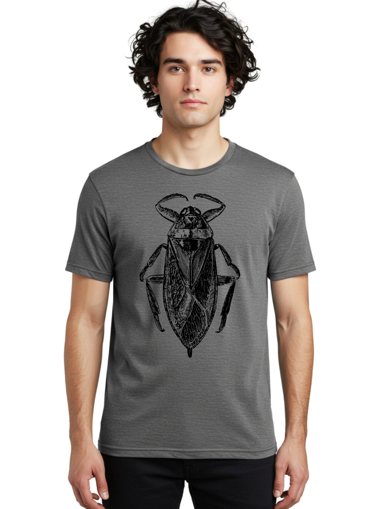 Bug-Illustration Men'S Graphic Tee, 100% Cotton, Comfortable Casual Summer Wear, Machine Washable, Insect Illustration, Entomology Art, Bug Drawing, Water Bug, Insect Anatomy, Wildlife Illustration, Detailed Artwork, Realistic Bug, Aab512 23