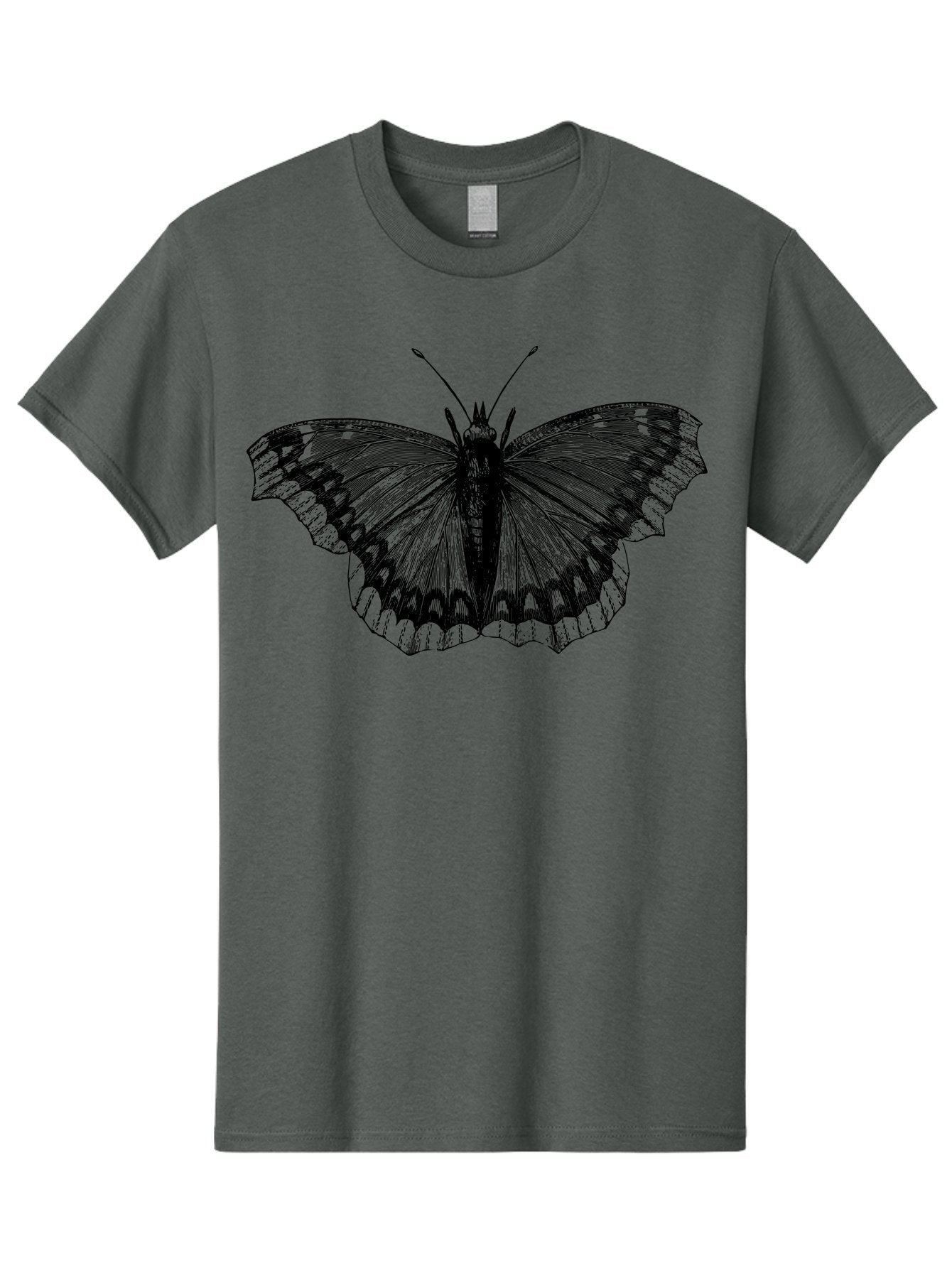 Butterfly-Illustration Men'S Graphic Tee, 100% Cotton, Comfortable Casual Summer Wear, Machine Washable, Butterfly Illustration, Insect Art, Wing Patterns, Detailed Drawing, Black And Green Hues, Fragile Beauty, Natural Design Aab514 15