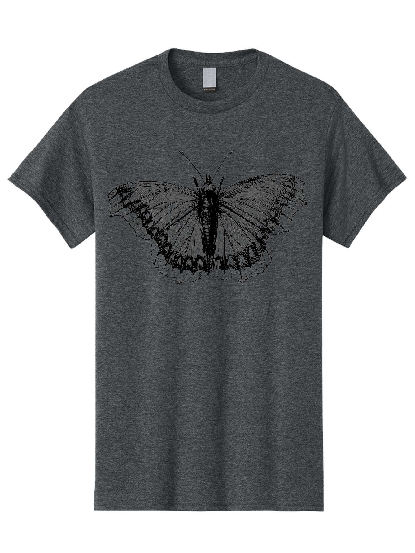 Butterfly-Illustration Men'S Graphic Tee, 100% Cotton, Comfortable Casual Summer Wear, Machine Washable, Butterfly Illustration, Insect Art, Wing Patterns, Detailed Drawing, Black And Green Hues, Fragile Beauty, Natural Design Aab514 7