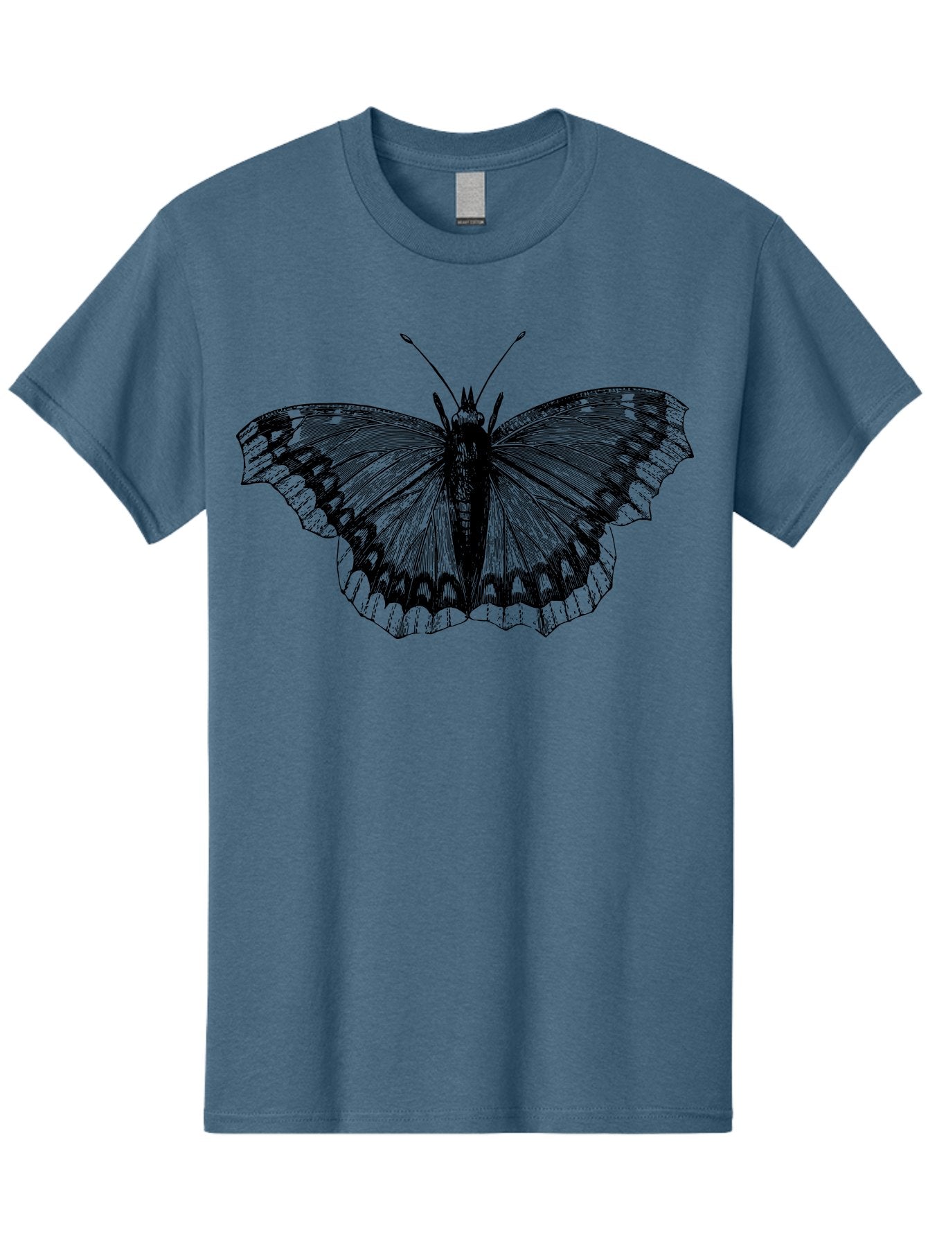 Butterfly-Illustration Men'S Graphic Tee, 100% Cotton, Comfortable Casual Summer Wear, Machine Washable, Butterfly Illustration, Insect Art, Wing Patterns, Detailed Drawing, Black And Green Hues, Fragile Beauty, Natural Design Aab514