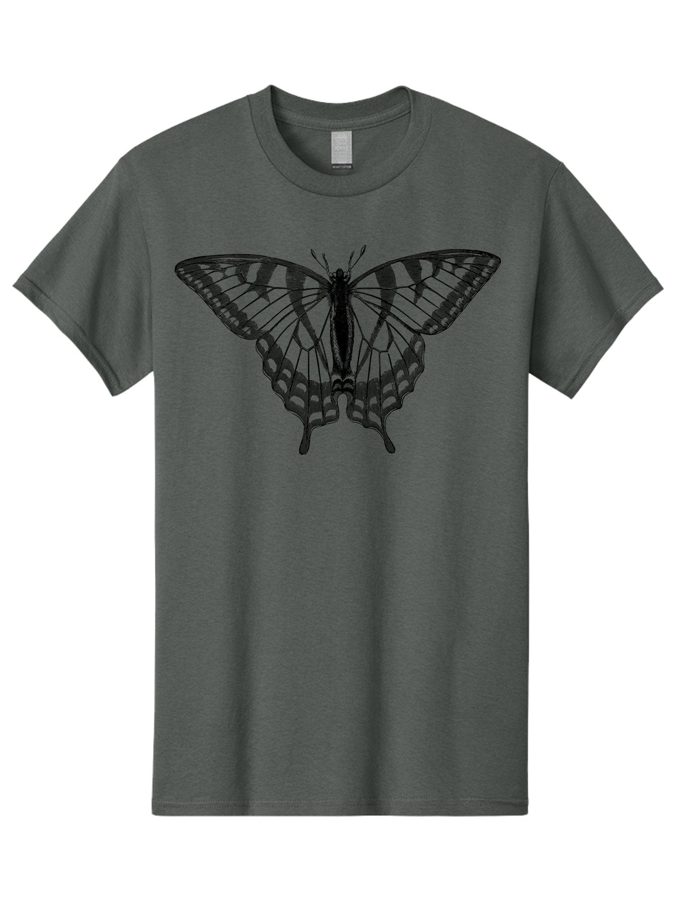 Butterfly-Silhouette Men'S Graphic Tee, 100% Cotton, Comfortable Casual Summer Wear, Machine Washable, Black Butterfly, Transparent Wings, Delicate Pattern, Intricate Design, Wings Spread Wide, Detailed Texture, Fragile Beauty, Insect Art Aab516 7