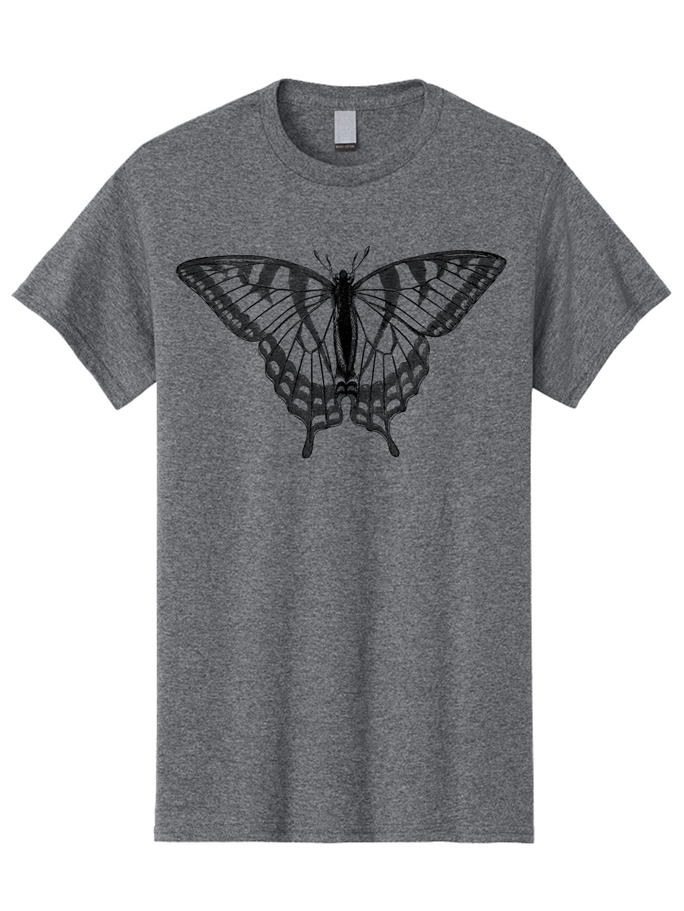 Butterfly-Silhouette Men'S Graphic Tee, 100% Cotton, Comfortable Casual Summer Wear, Machine Washable, Black Butterfly, Transparent Wings, Delicate Pattern, Intricate Design, Wings Spread Wide, Detailed Texture, Fragile Beauty, Insect Art Aab516 10