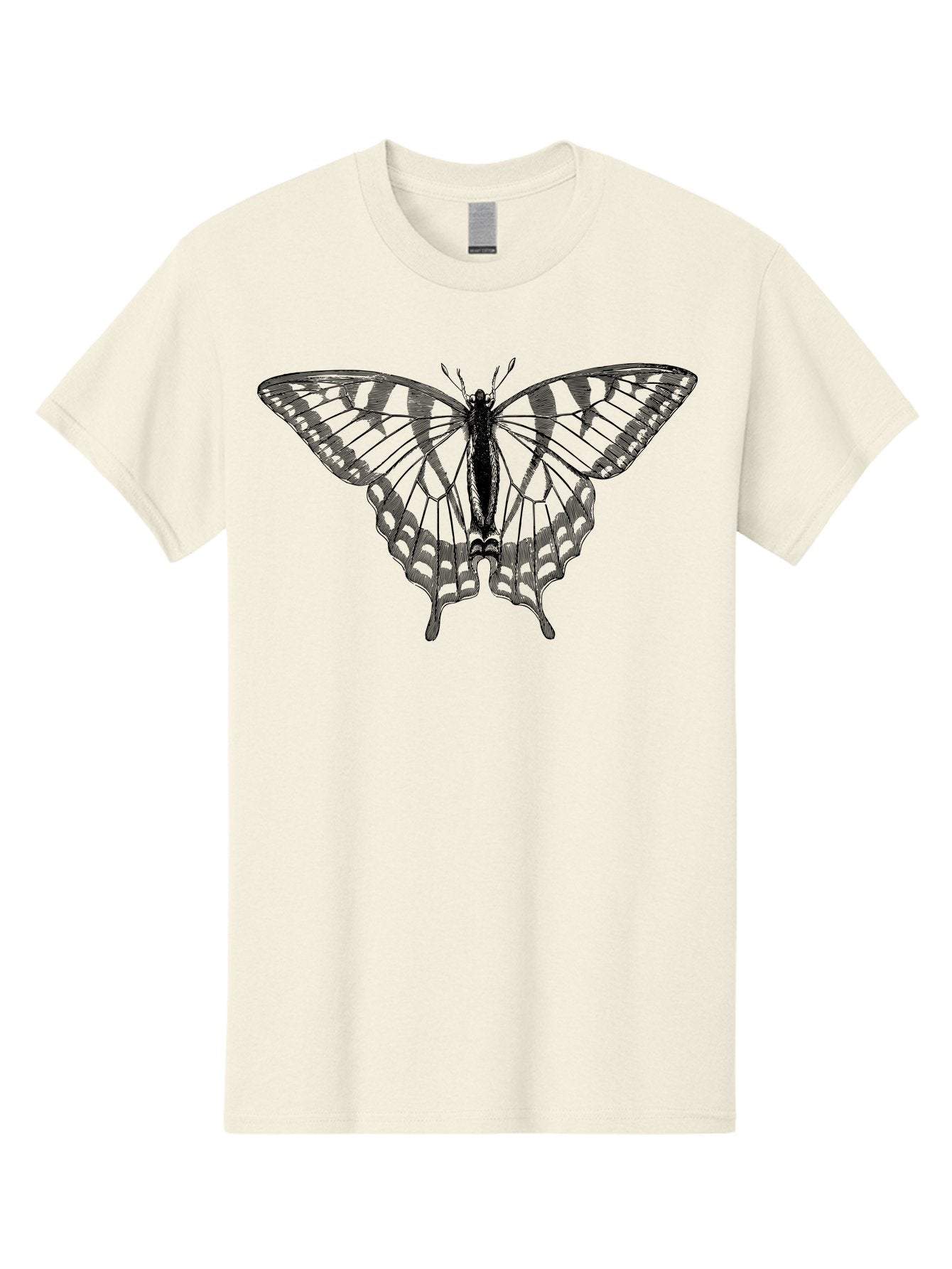 Butterfly-Silhouette Men'S Graphic Tee, 100% Cotton, Comfortable Casual Summer Wear, Machine Washable, Black Butterfly, Transparent Wings, Delicate Pattern, Intricate Design, Wings Spread Wide, Detailed Texture, Fragile Beauty, Insect Art Aab516