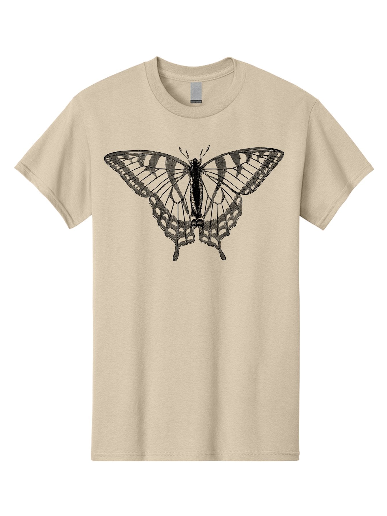 Butterfly-Silhouette Men'S Graphic Tee, 100% Cotton, Comfortable Casual Summer Wear, Machine Washable, Black Butterfly, Transparent Wings, Delicate Pattern, Intricate Design, Wings Spread Wide, Detailed Texture, Fragile Beauty, Insect Art Aab516 5